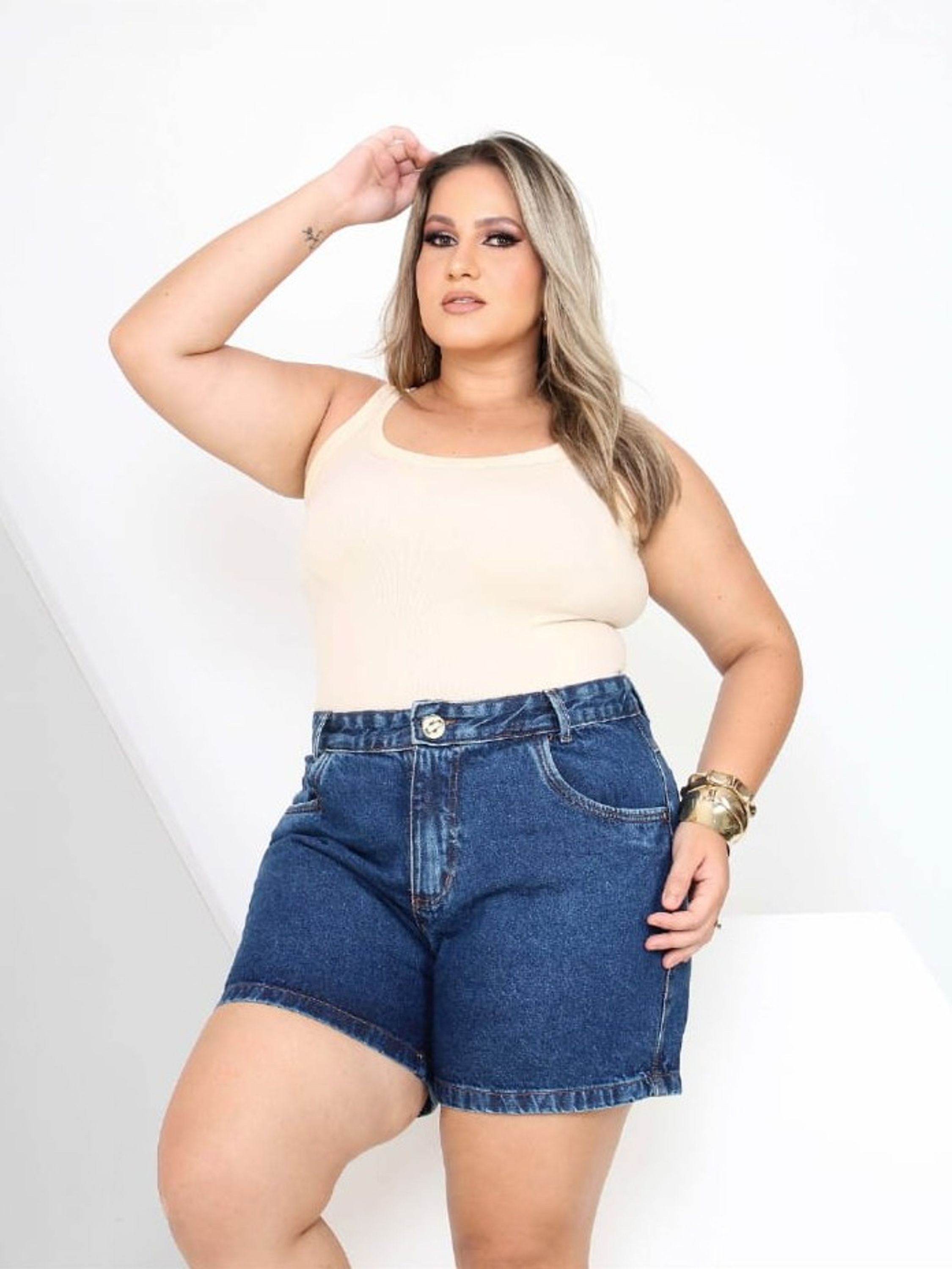 Shorts jeans Plus Alta qualidade sem Lycra bolso na frente