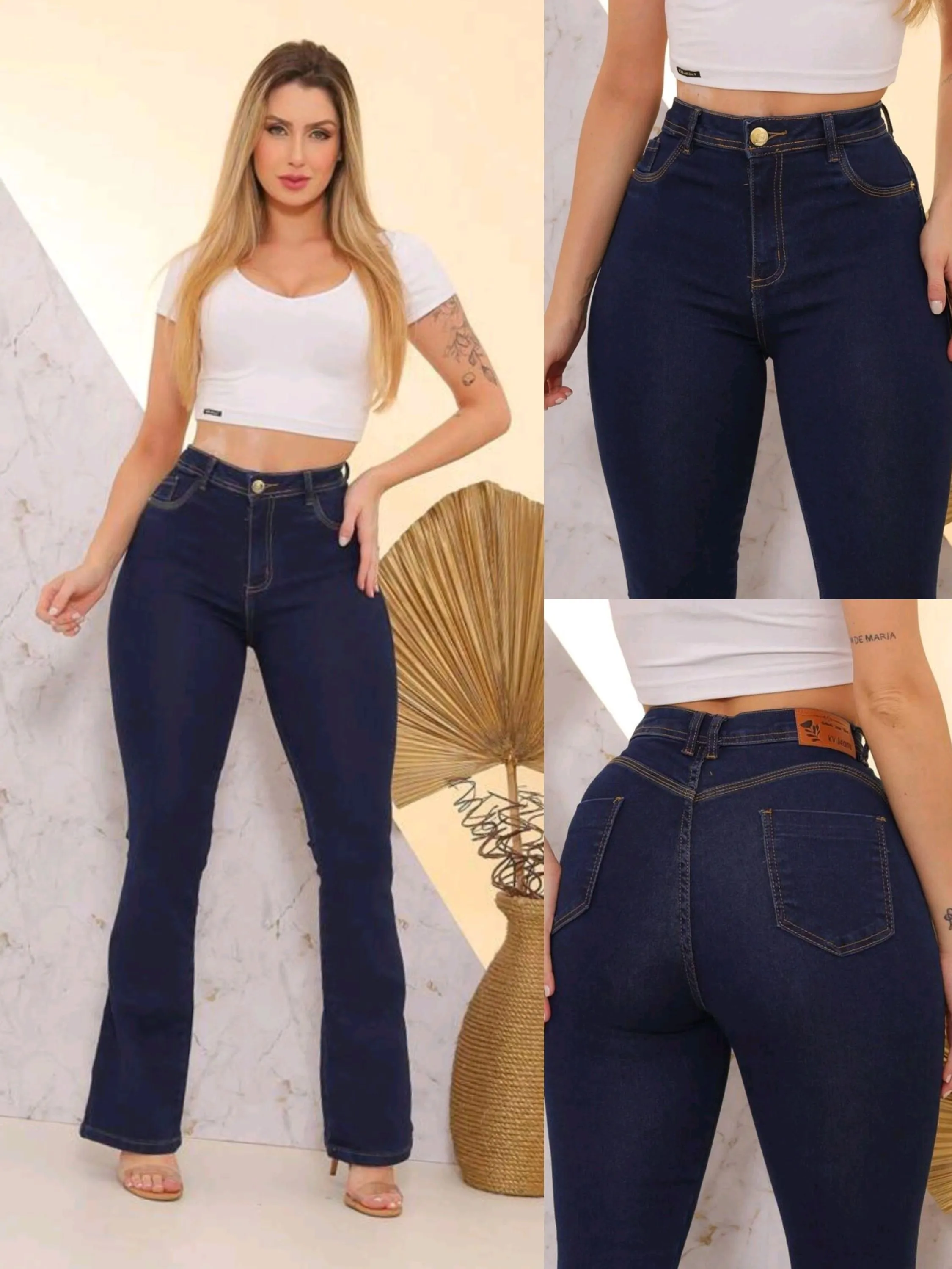 Calça flare jeans com elastano