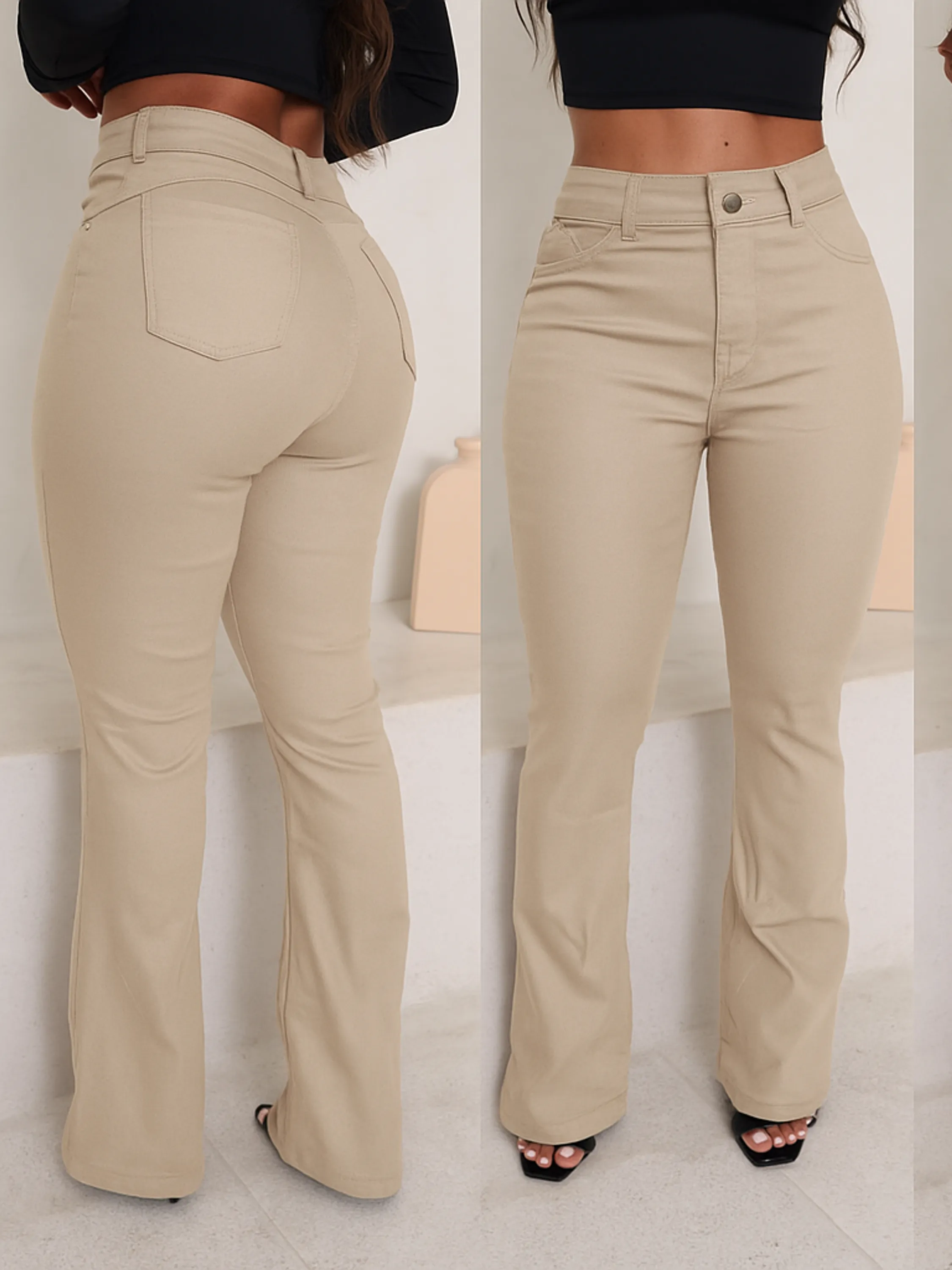 Calça flare juvenil bege tam 12 ao 16