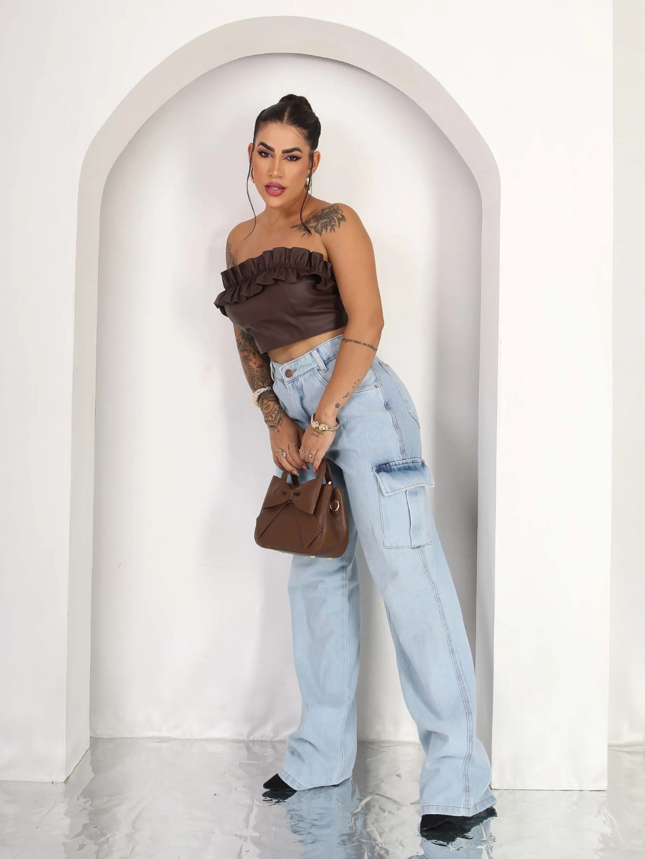 Calça cargo Jeans sem elastano