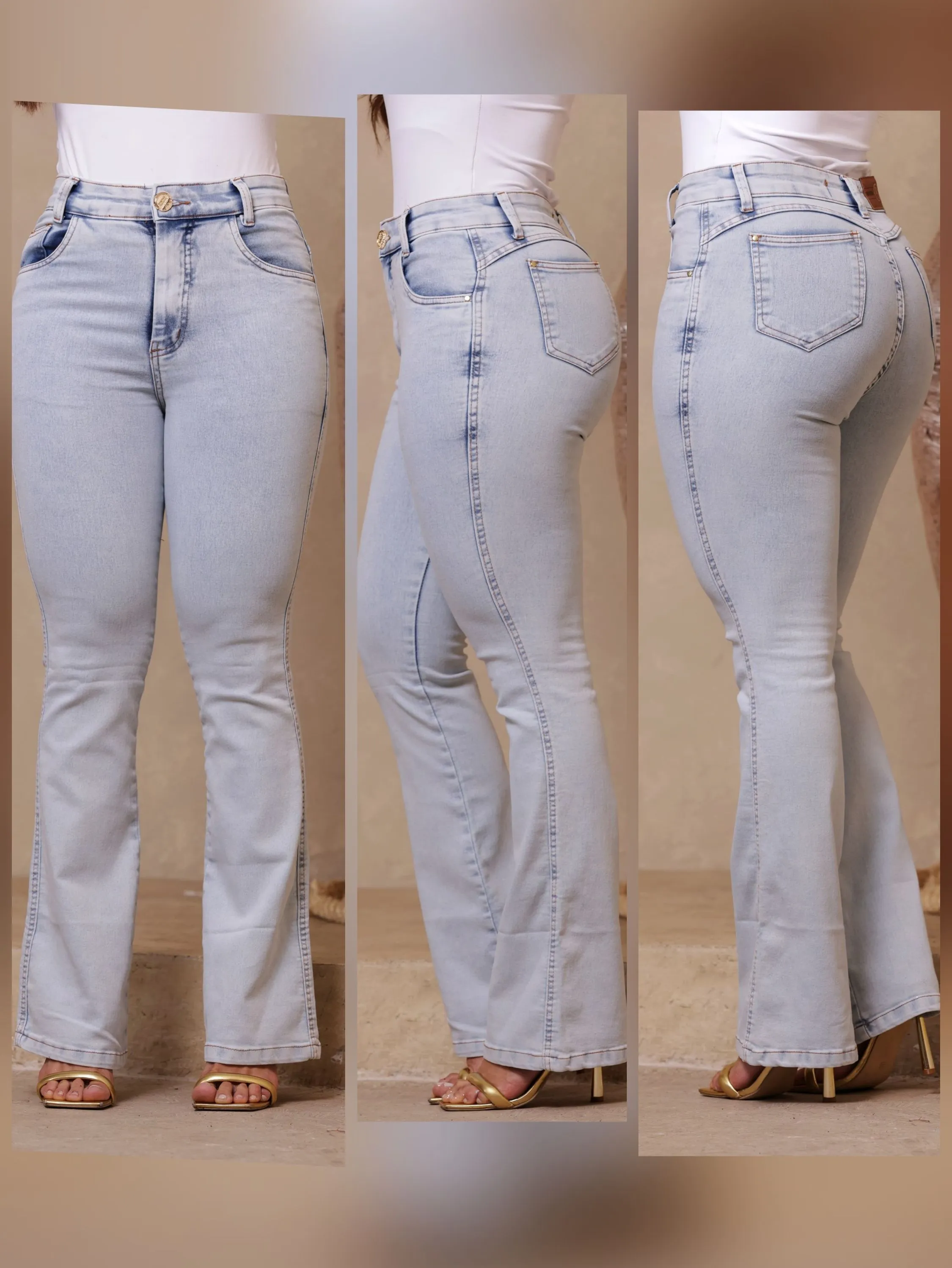 Calça jeans flare com elastano