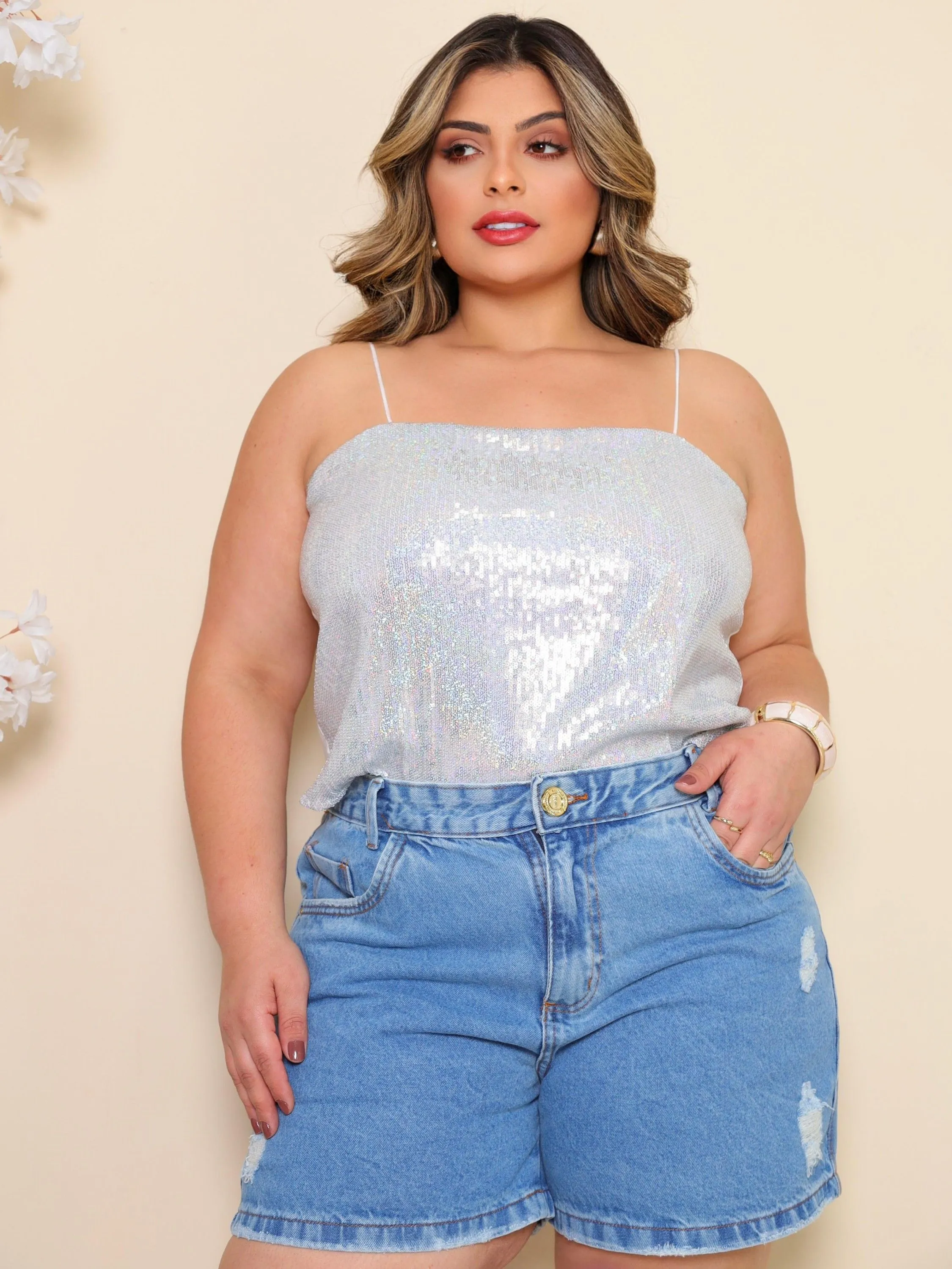 Shorts jeans Plus size Premium sem Lycra