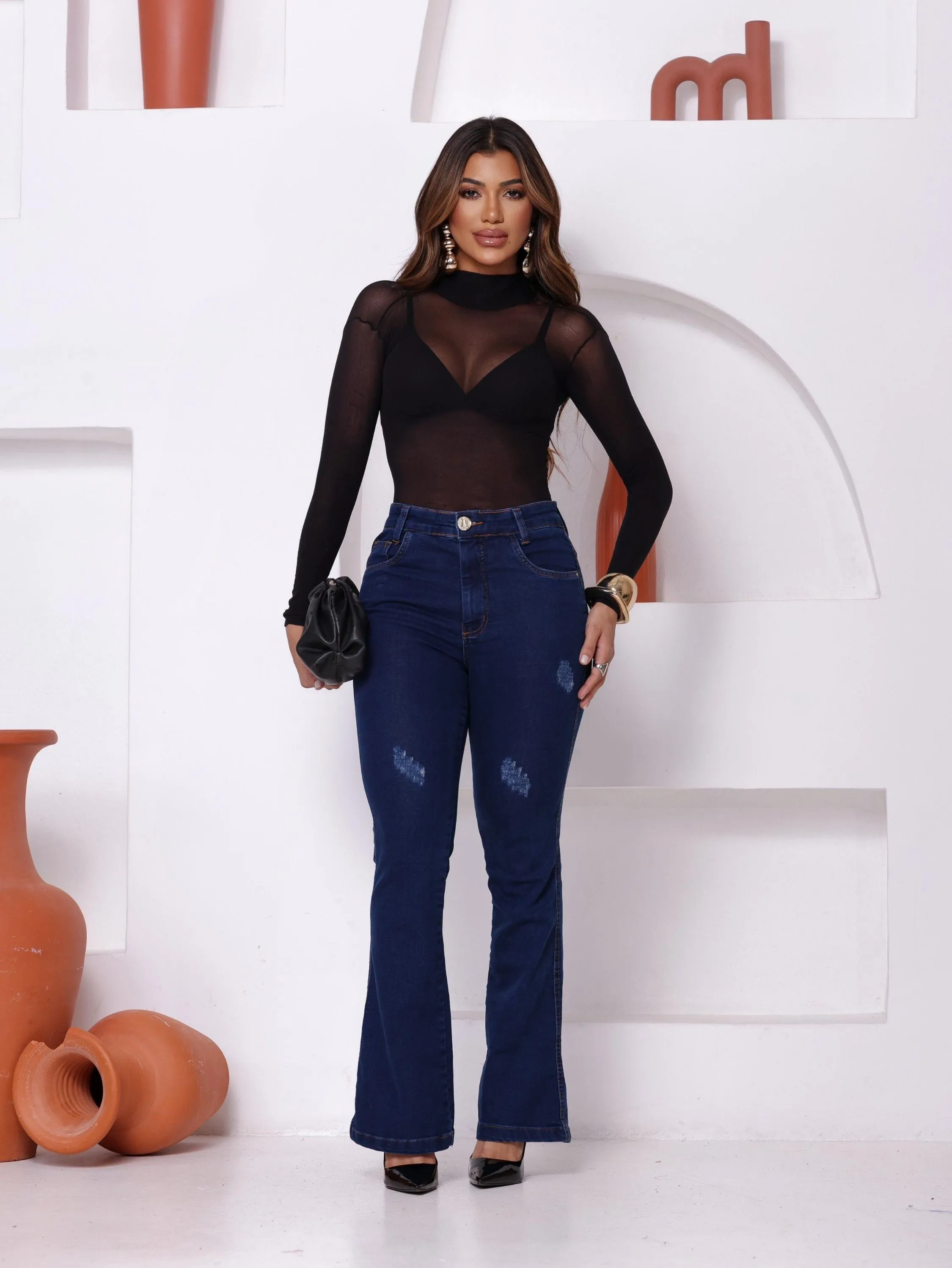 Calça jeans flare com elastano tam 36 ao 46