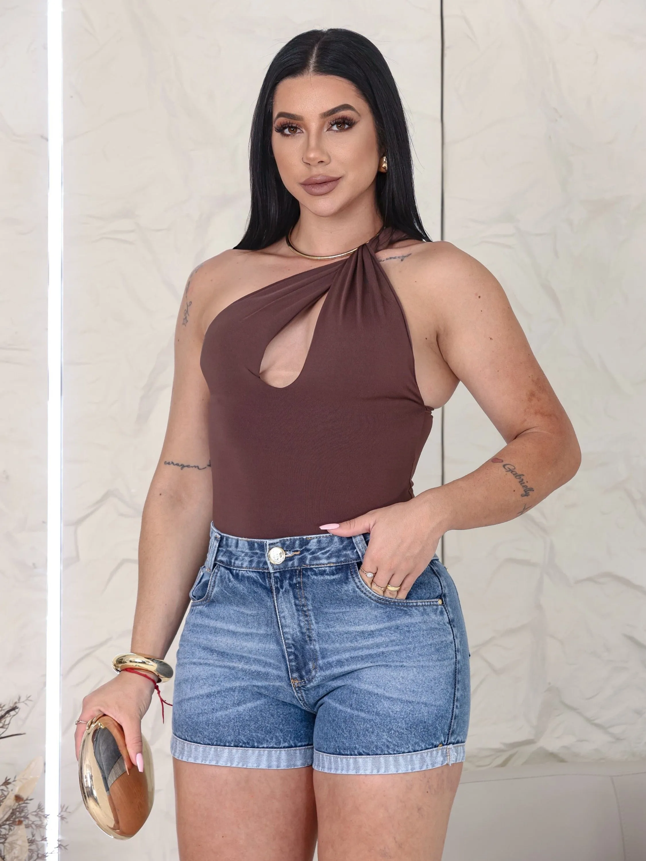 Short jeans alta qualidade sem Lycra bolsa na frente