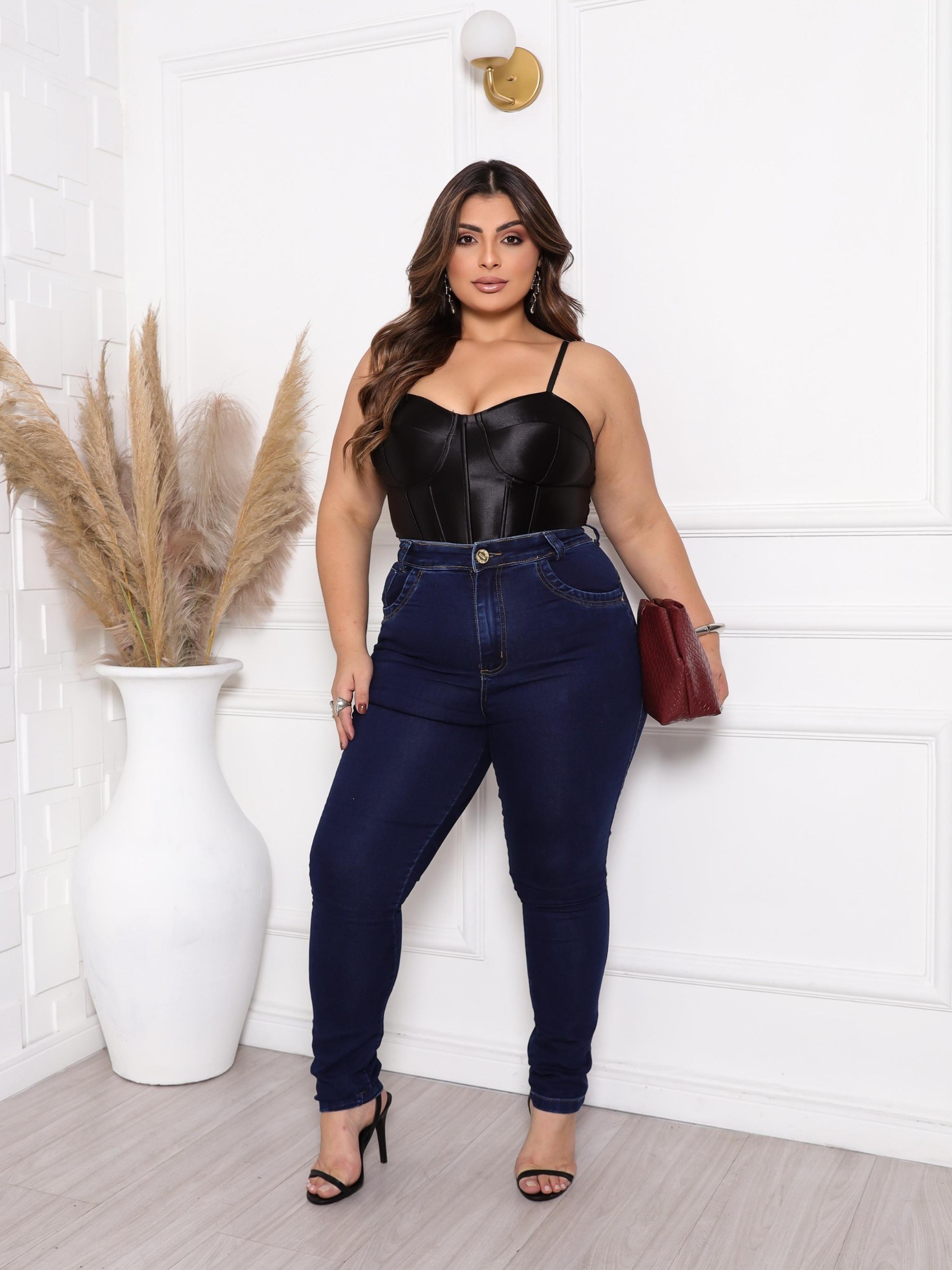 Calça skinny plus size alta qualidade bolso na frente