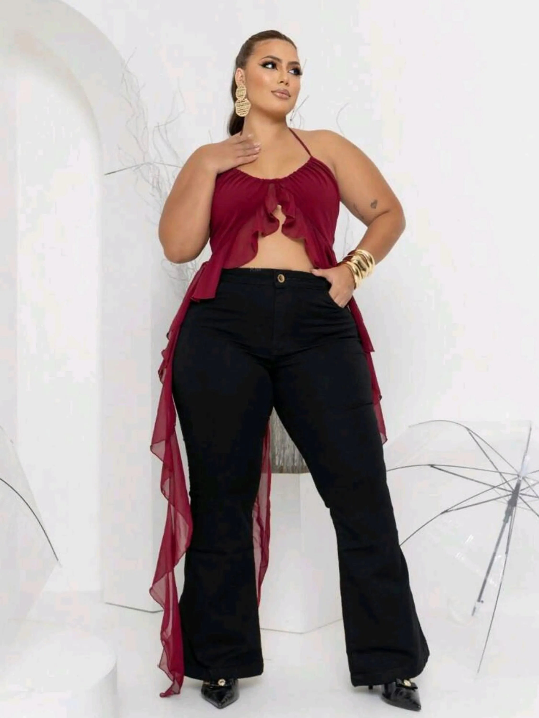 Calça jeans flare plus size com elastano tam 46 ao 52