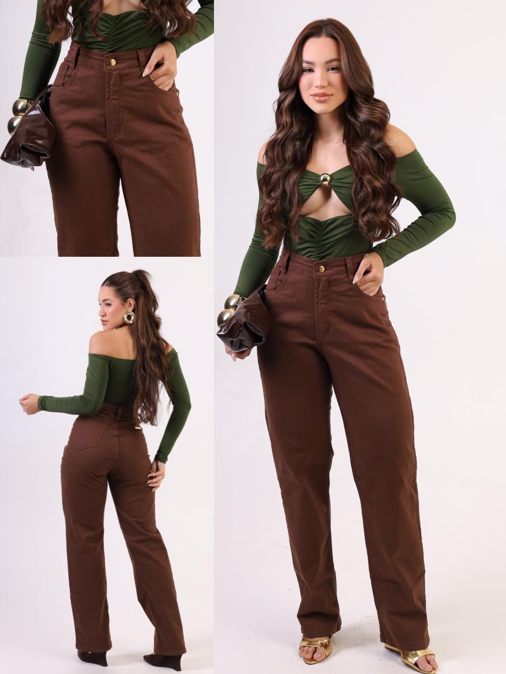 Calça wide leg marrom com Lycra forma grande