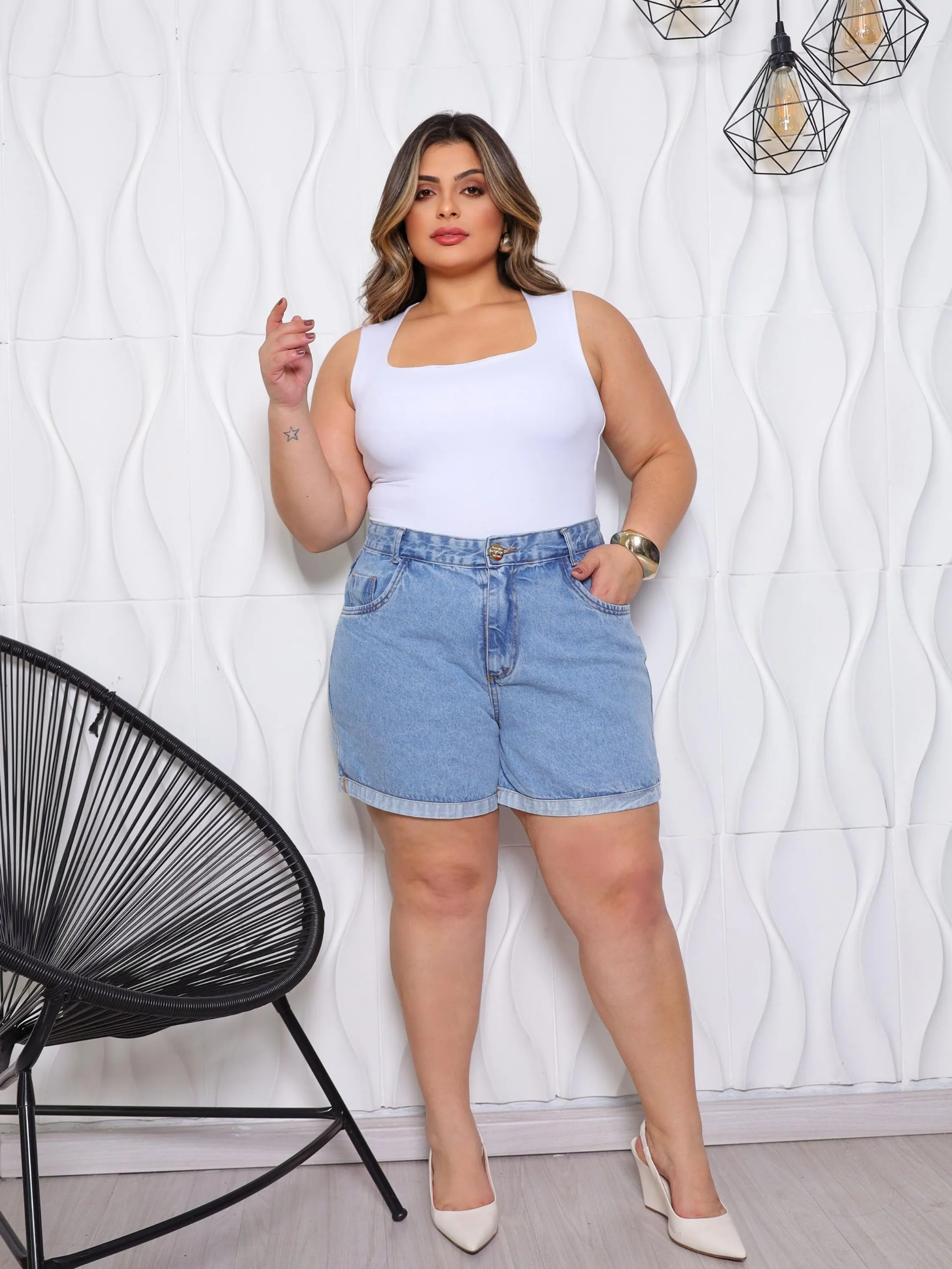 Shorts jeans Plus size Premium sem Lycra