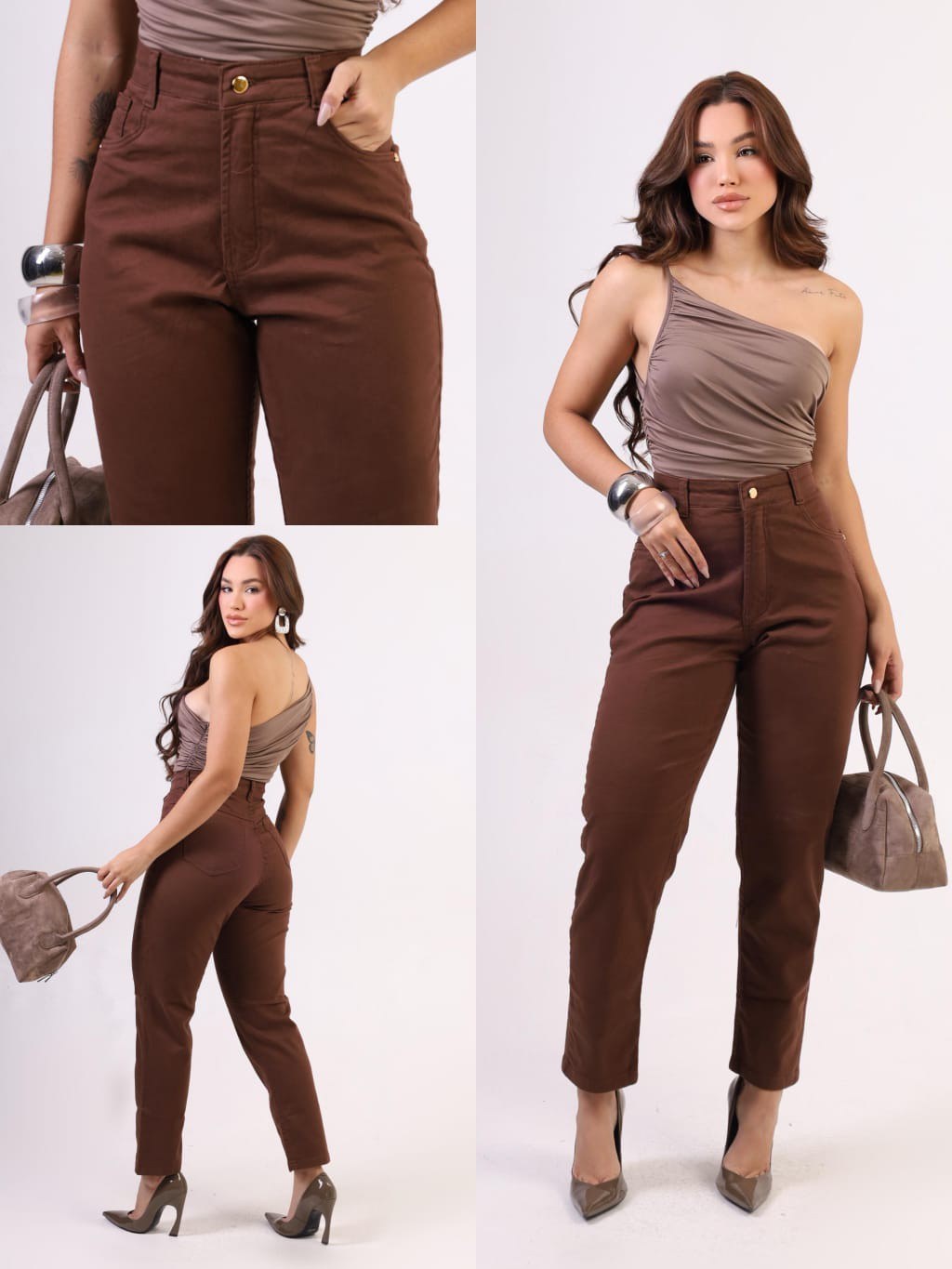 Calça mom leg marrom com Lycra forma grande