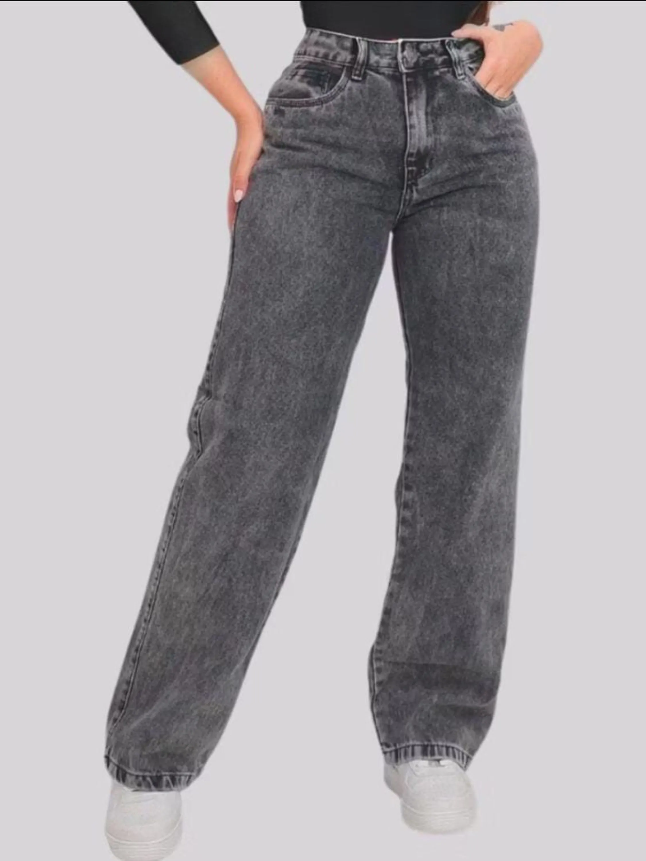 Calça wide leg grafite sem elastano tam 34 ao 44