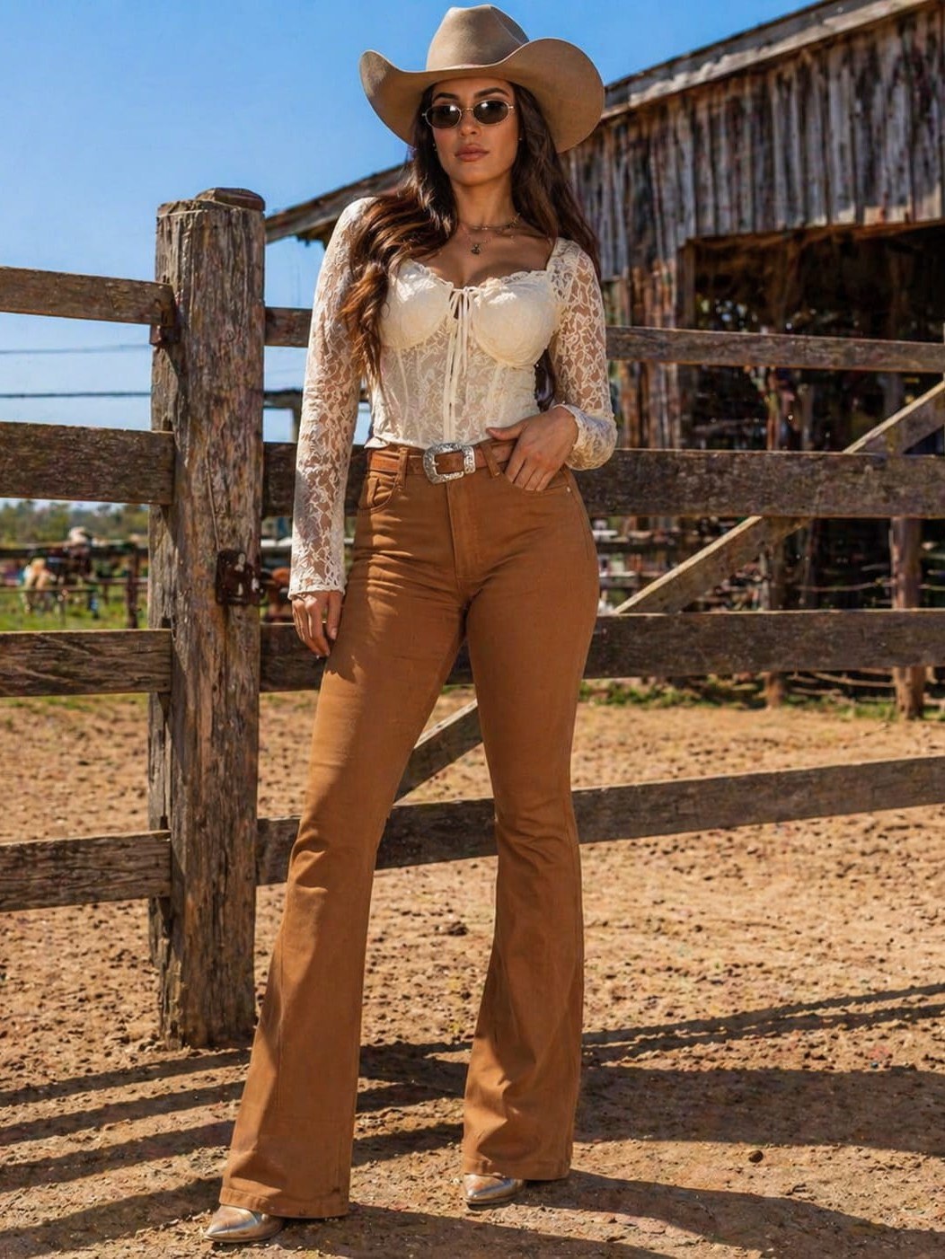 Calça jeans flare com elastano tecido encorpado