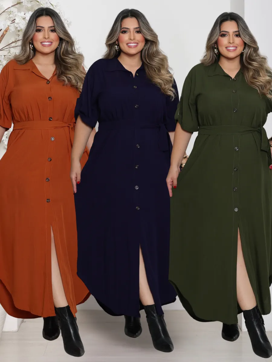 Vestido Chemise Longo Brisa de Outono