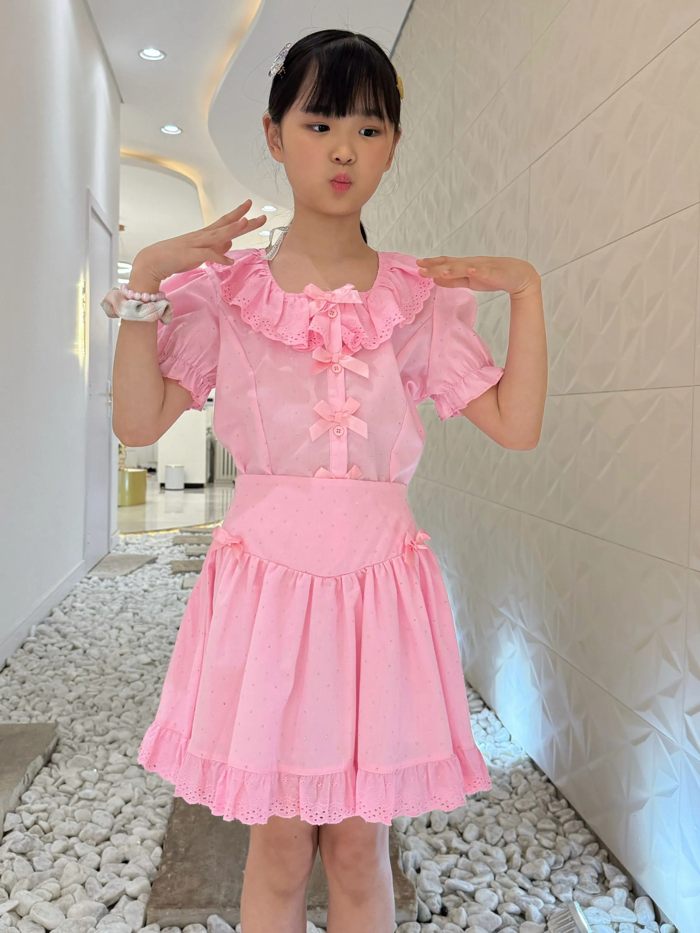 Fancy kids conjunto brilho blusa com saia