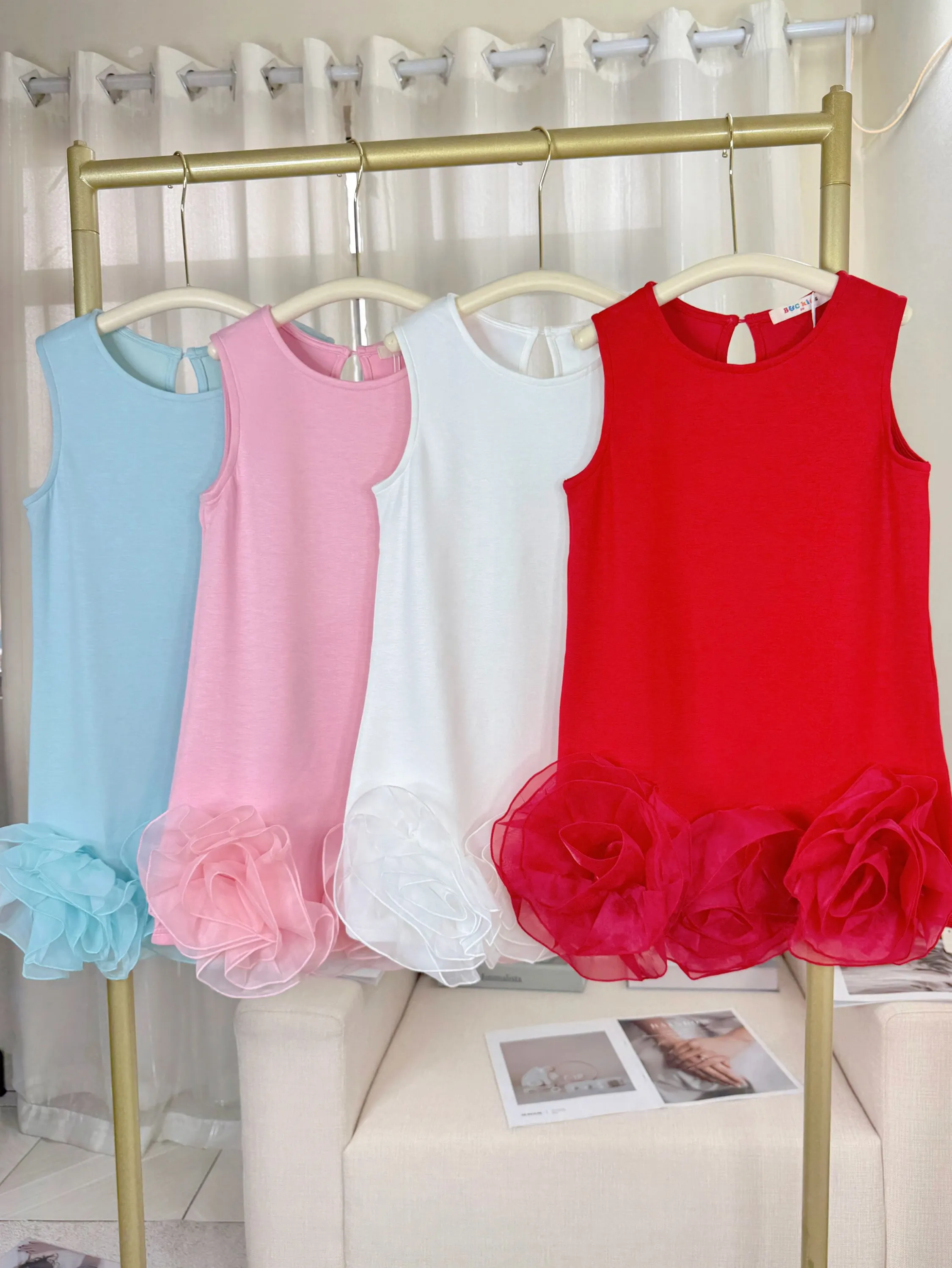 Fancy kids vestido flor algodão