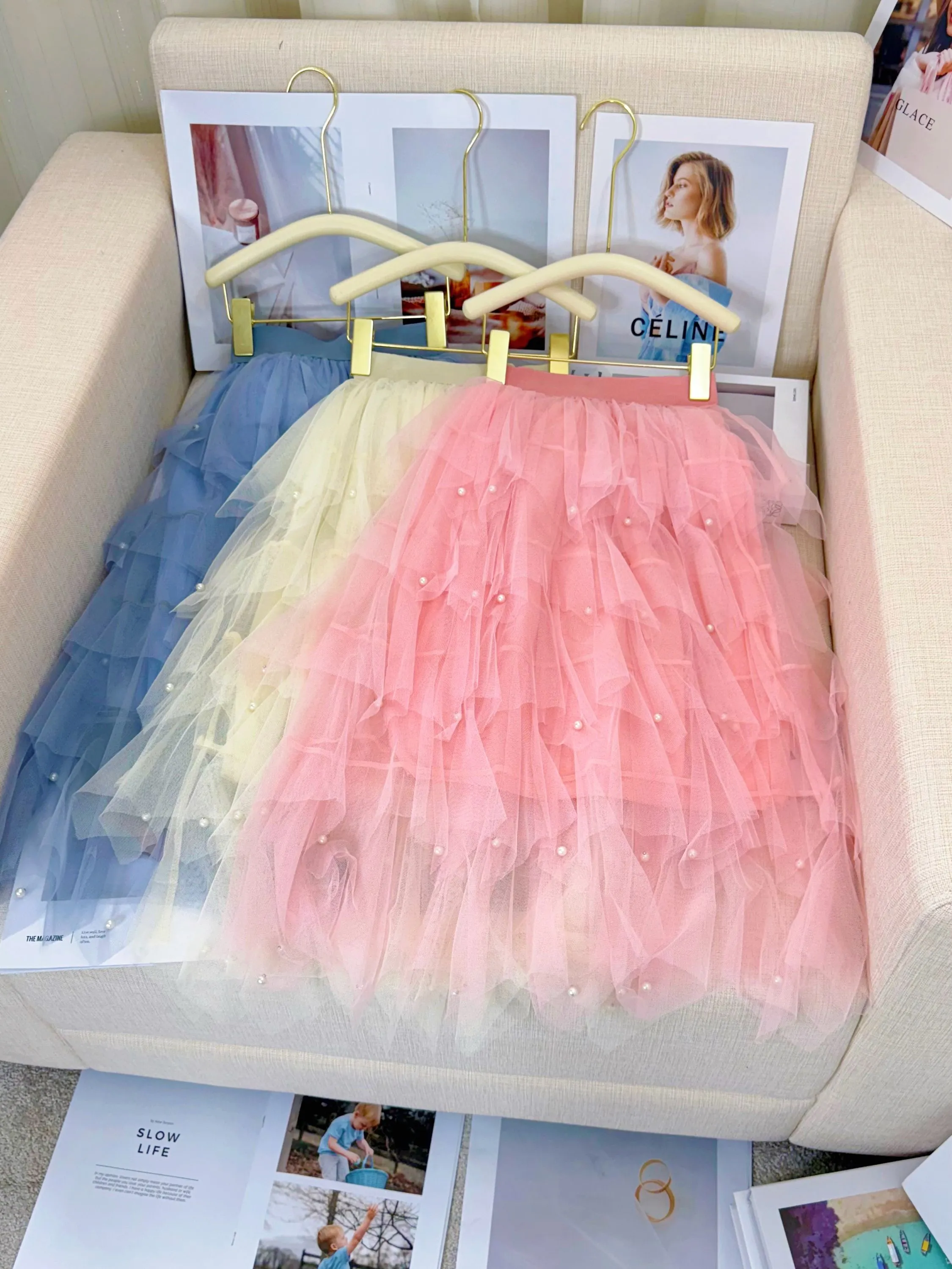 Fancy kids saia tule longa linda