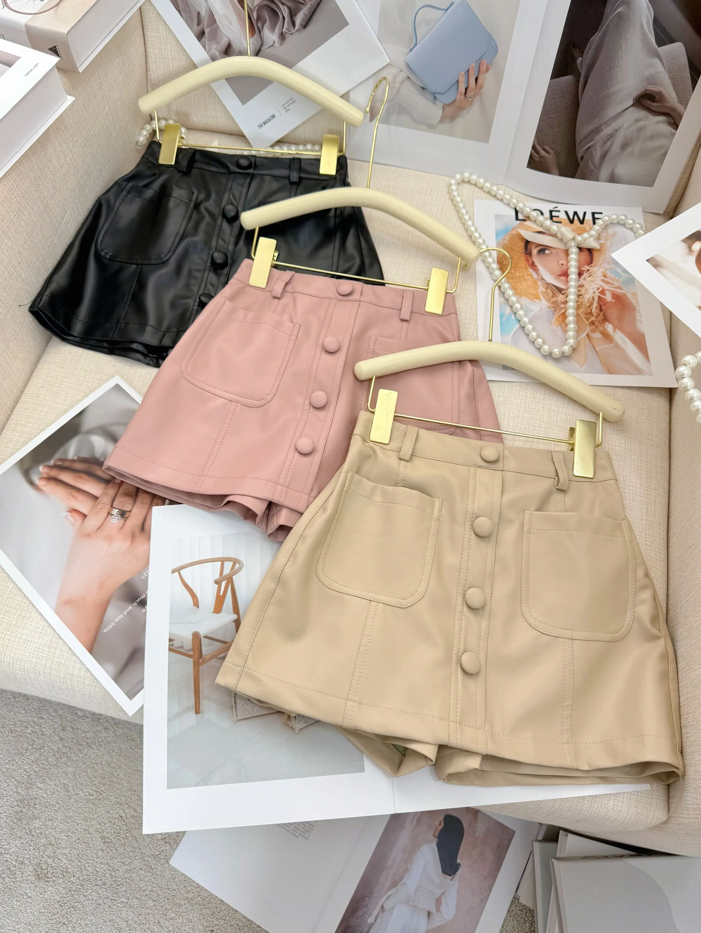 Fancy kids short saia couro