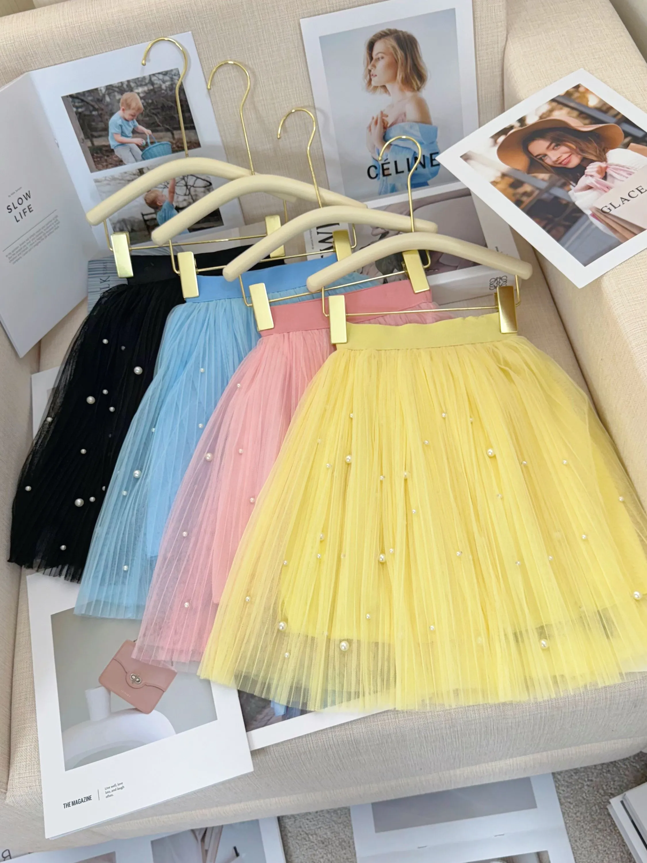 Fancy kids saia tule com pérola