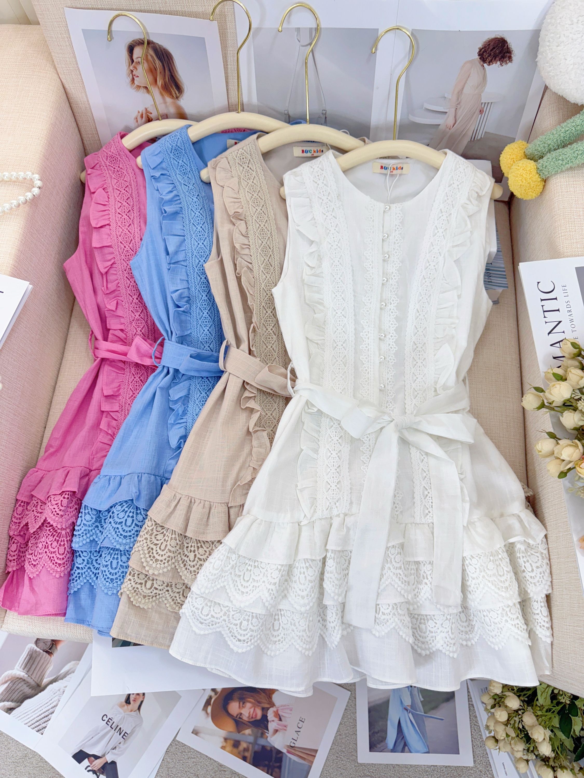 Fancy kids vestido linho renda linda