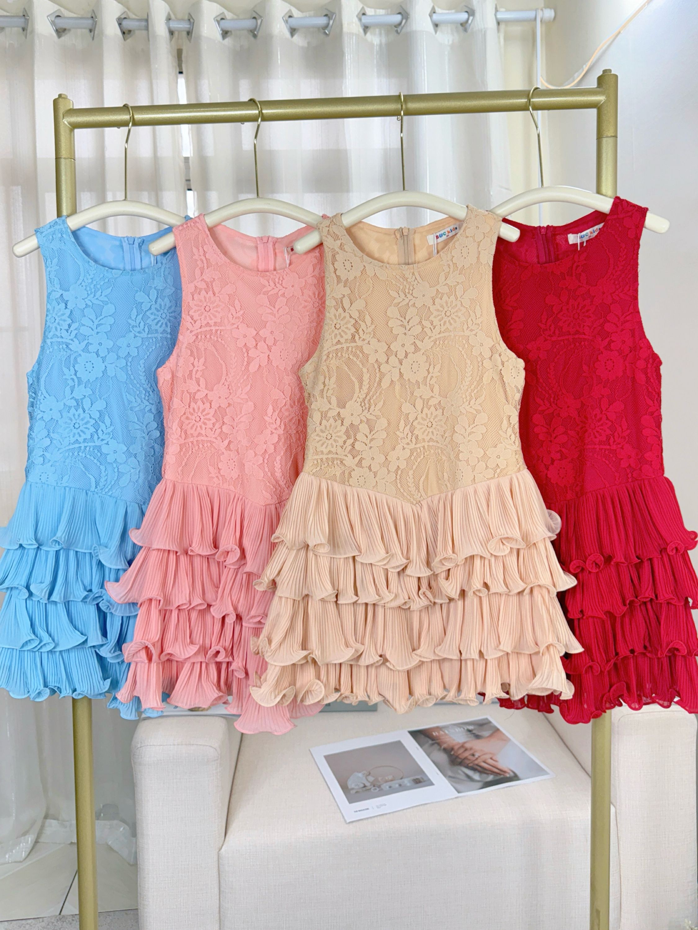 Fancy kids vestido renda babado