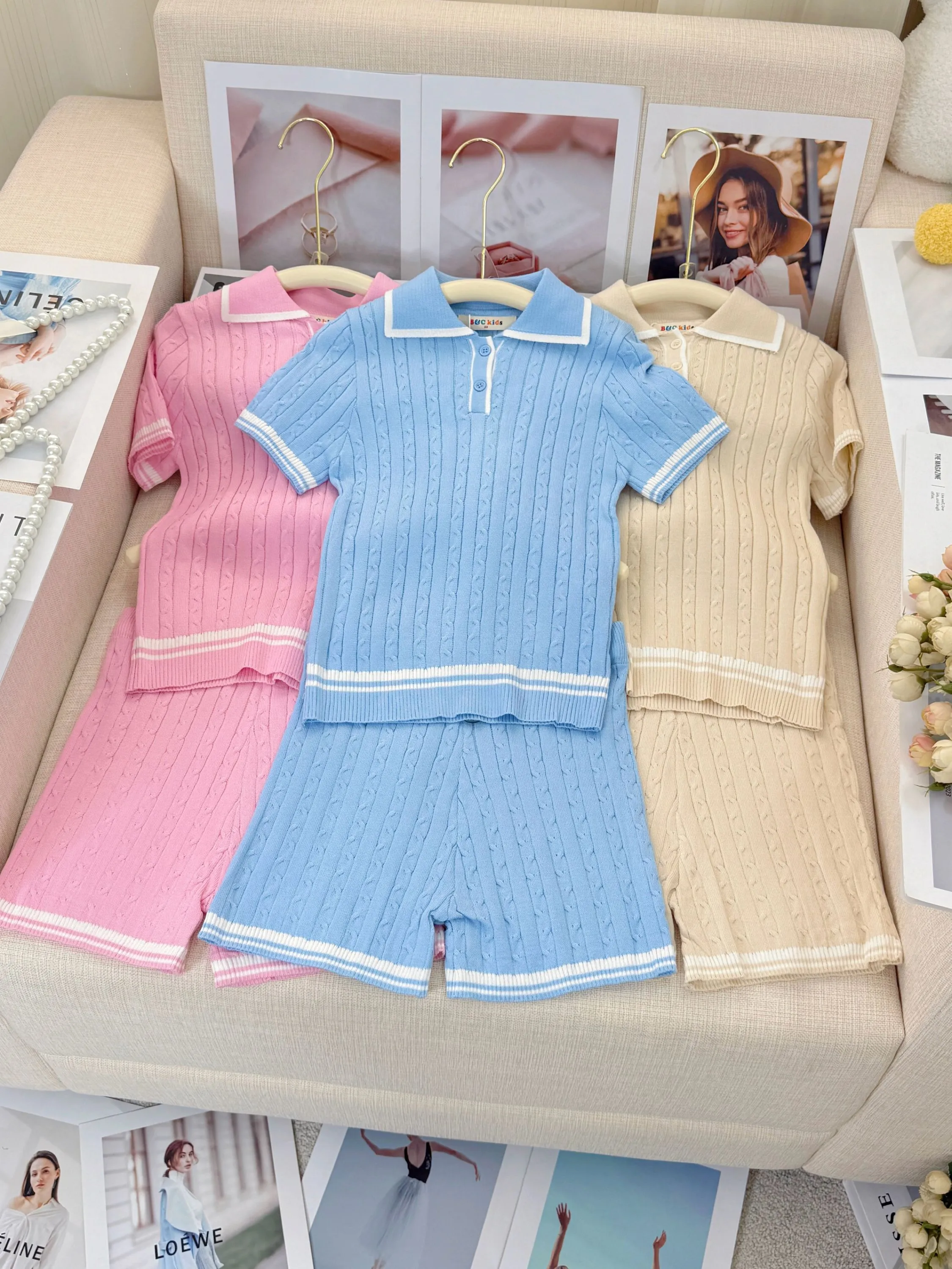 Fancy kids conjunto modal tricô blusa com short