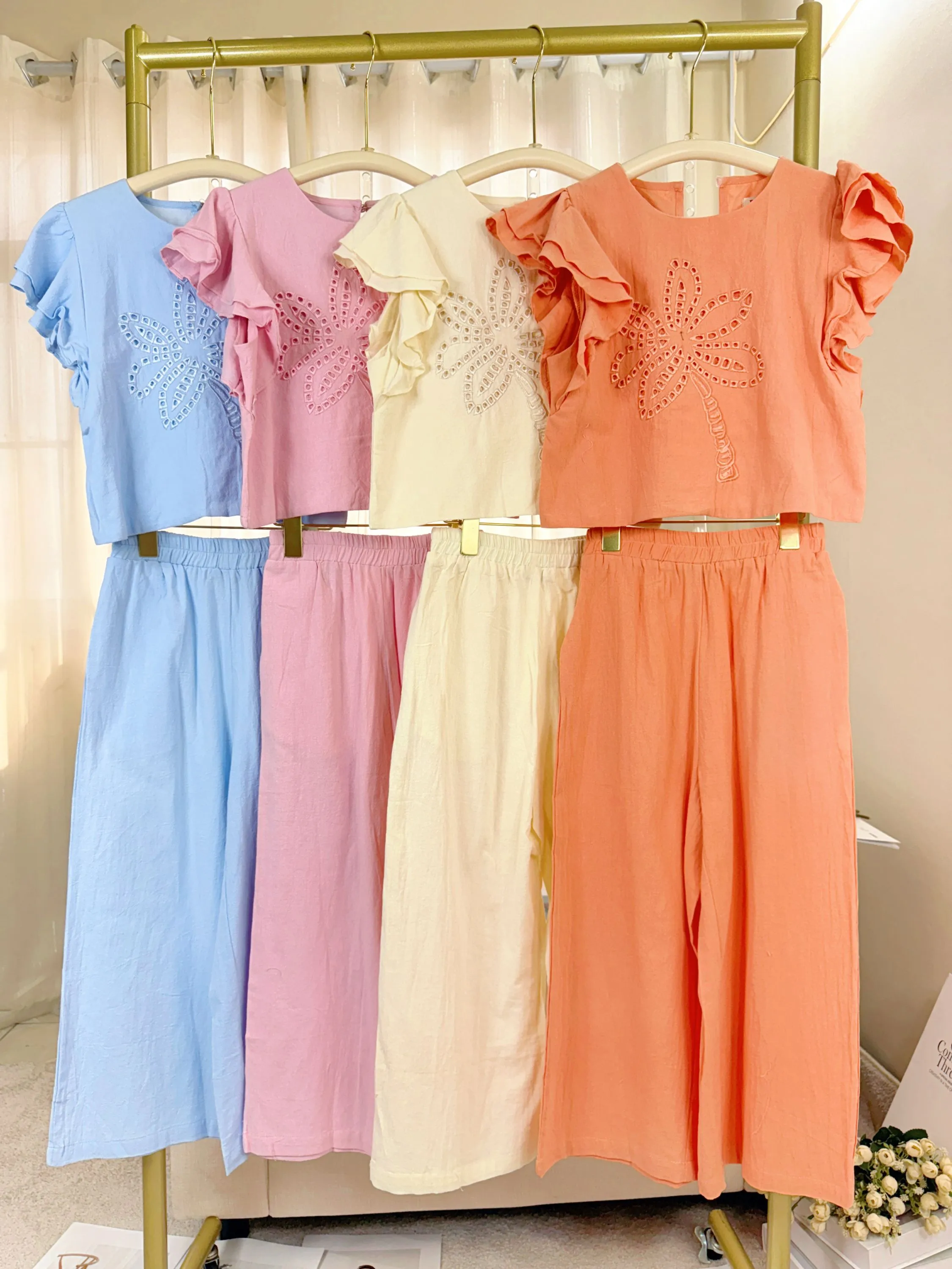 Fancy kids conjunto linho blusa com calça