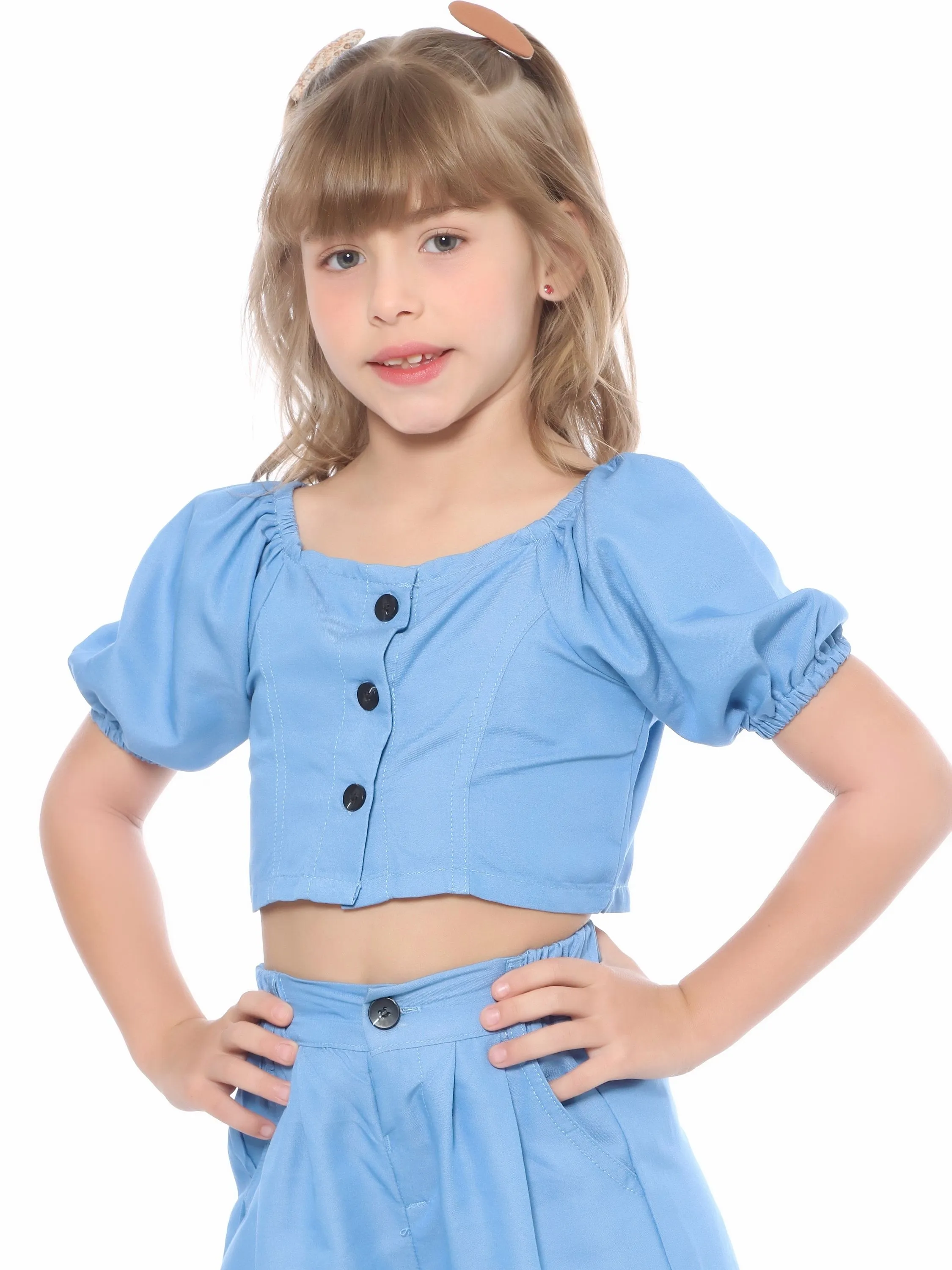 Fancy kids conjunto Jeans seda cropped com calça