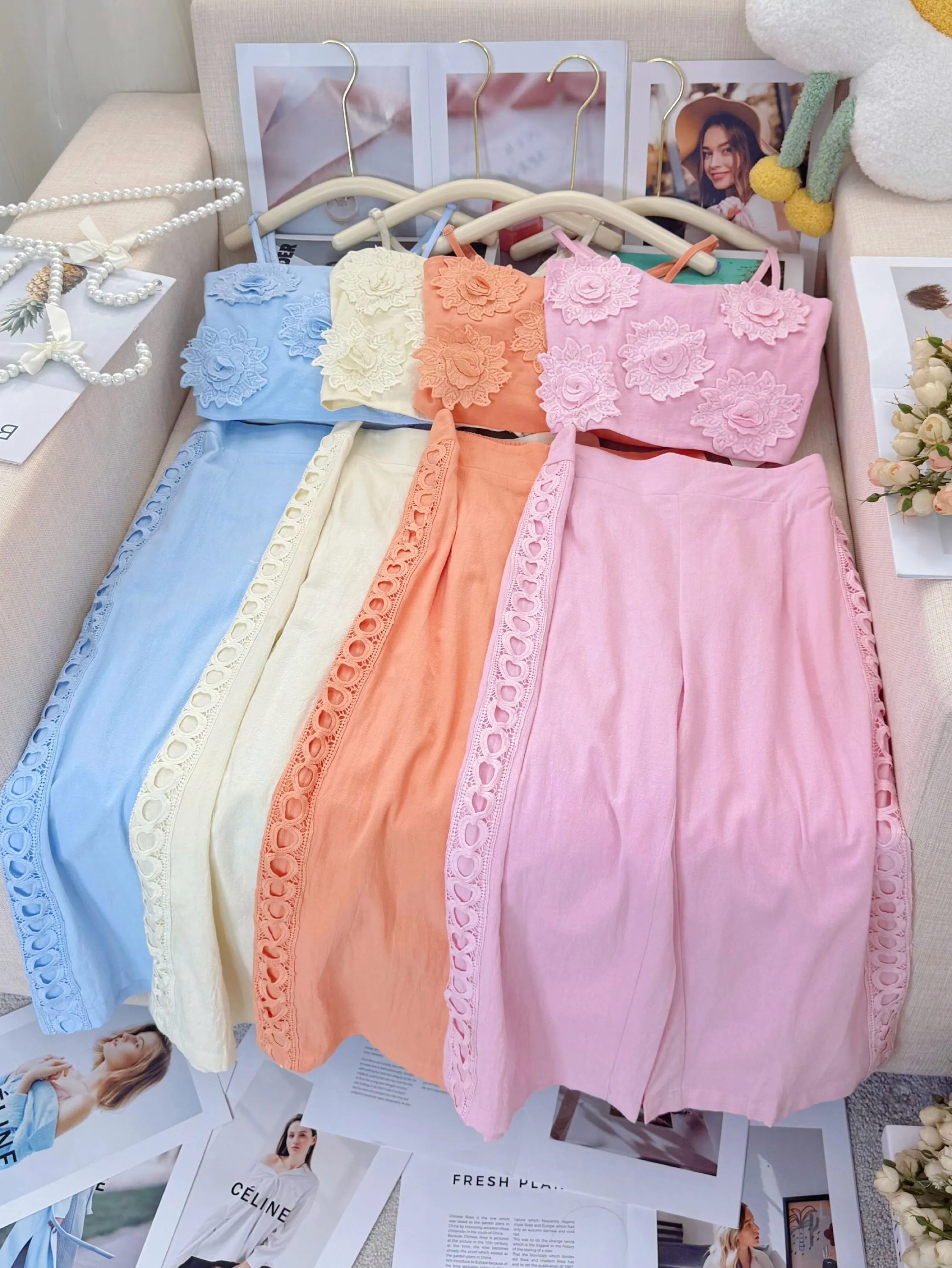Fancy kids conjunto linho top com calça