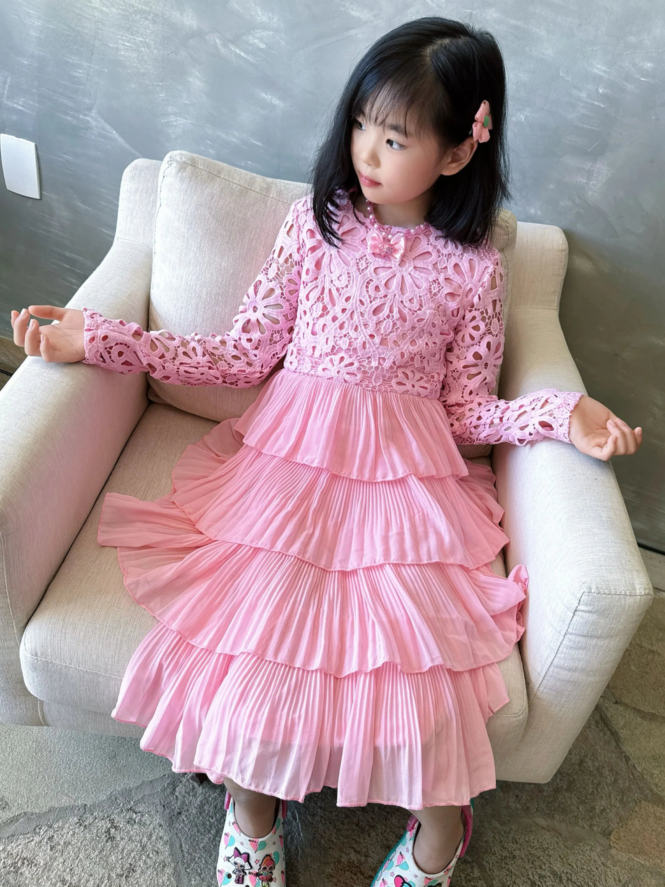 Fancy kids vestido renda babado