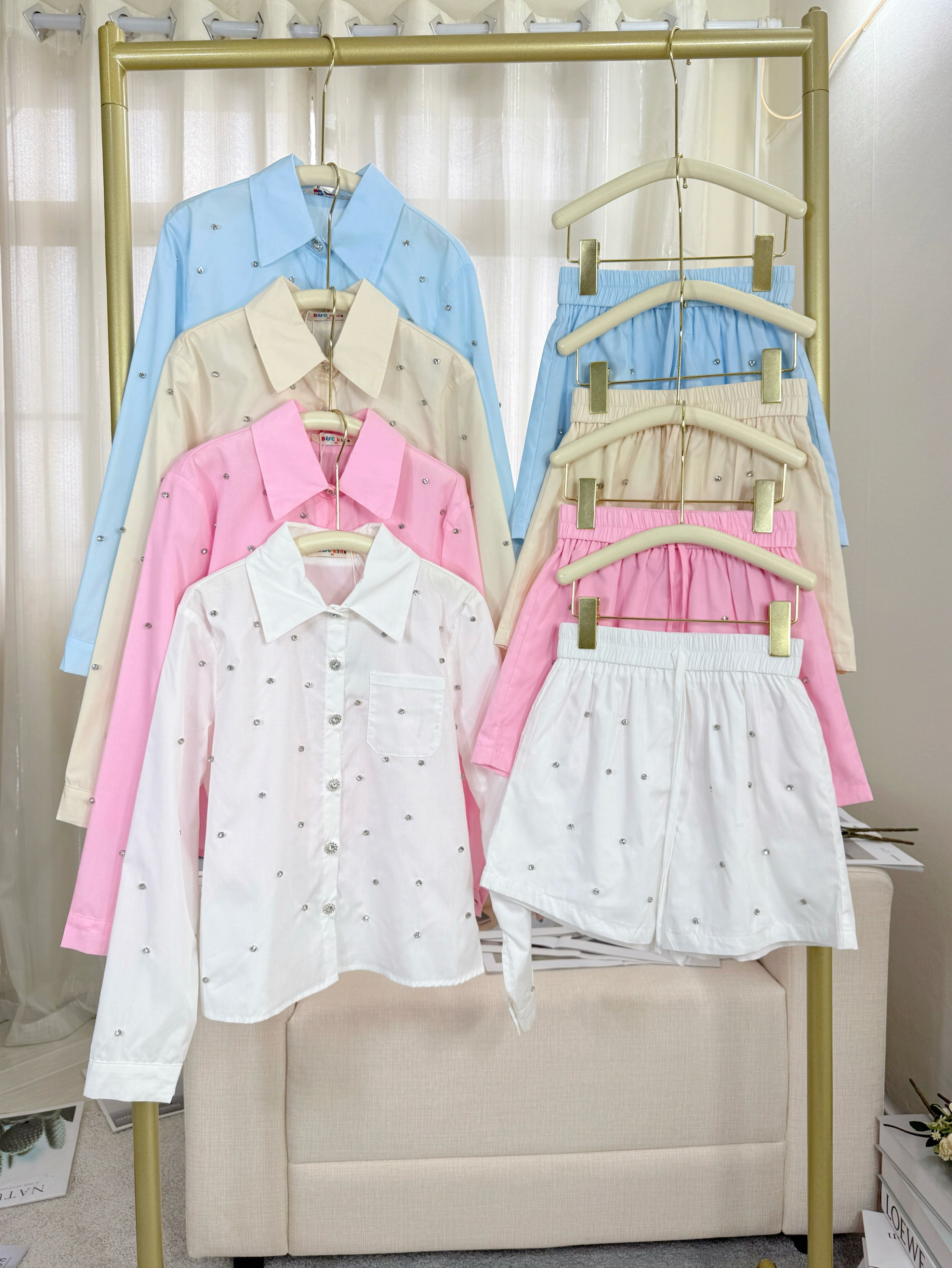 Fancy kids conjunto tricoline camisa com short