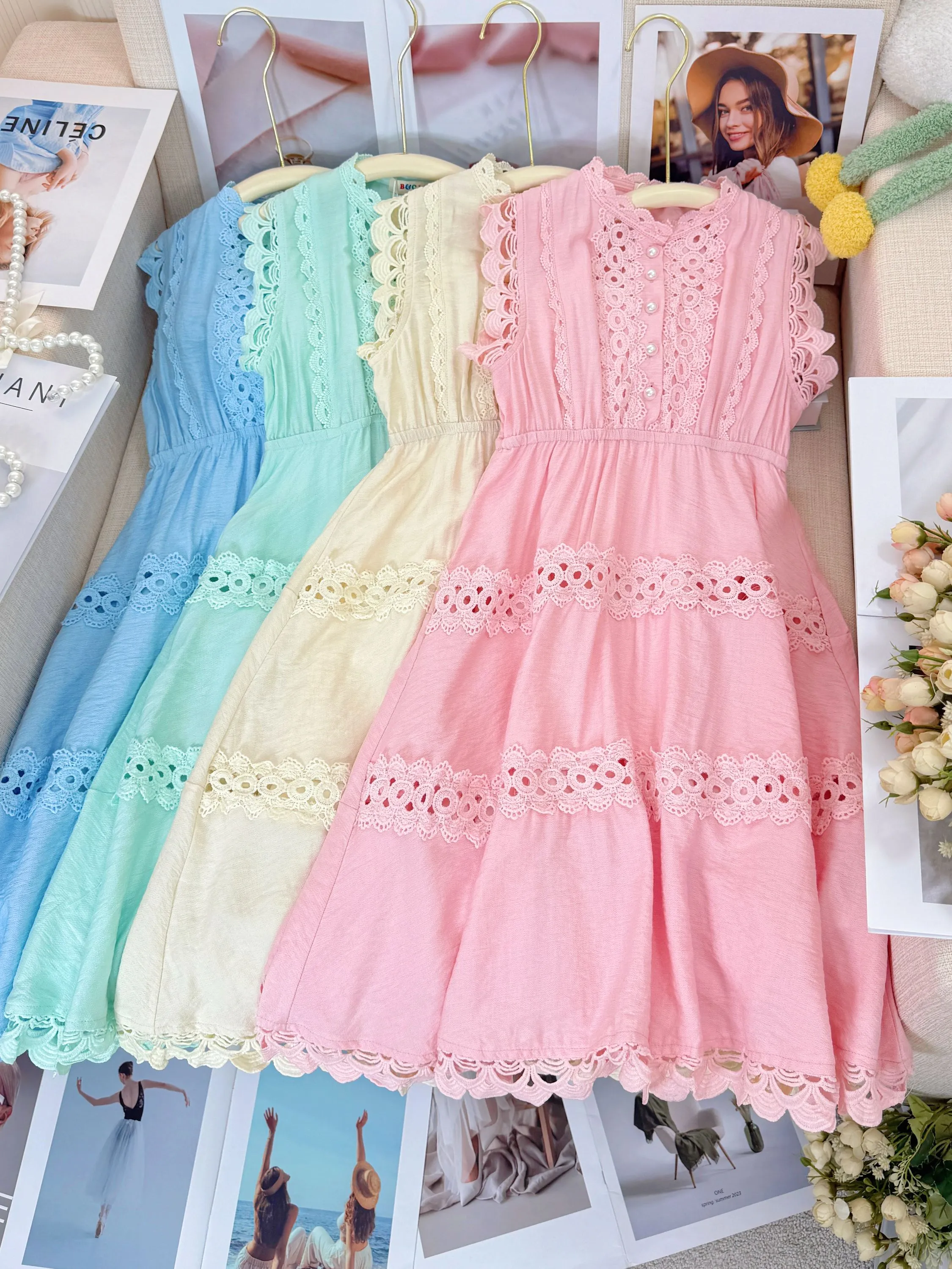 Fancy kids vestido crepe renda