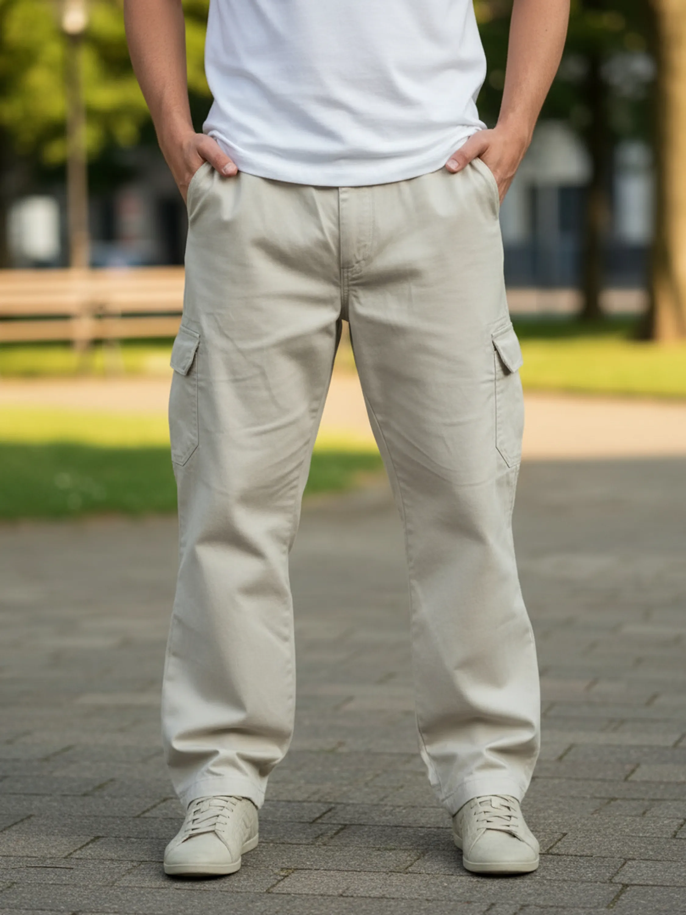 Calça Cargo Masculina Sarja Elástica Cordão Kit 14 Gelo