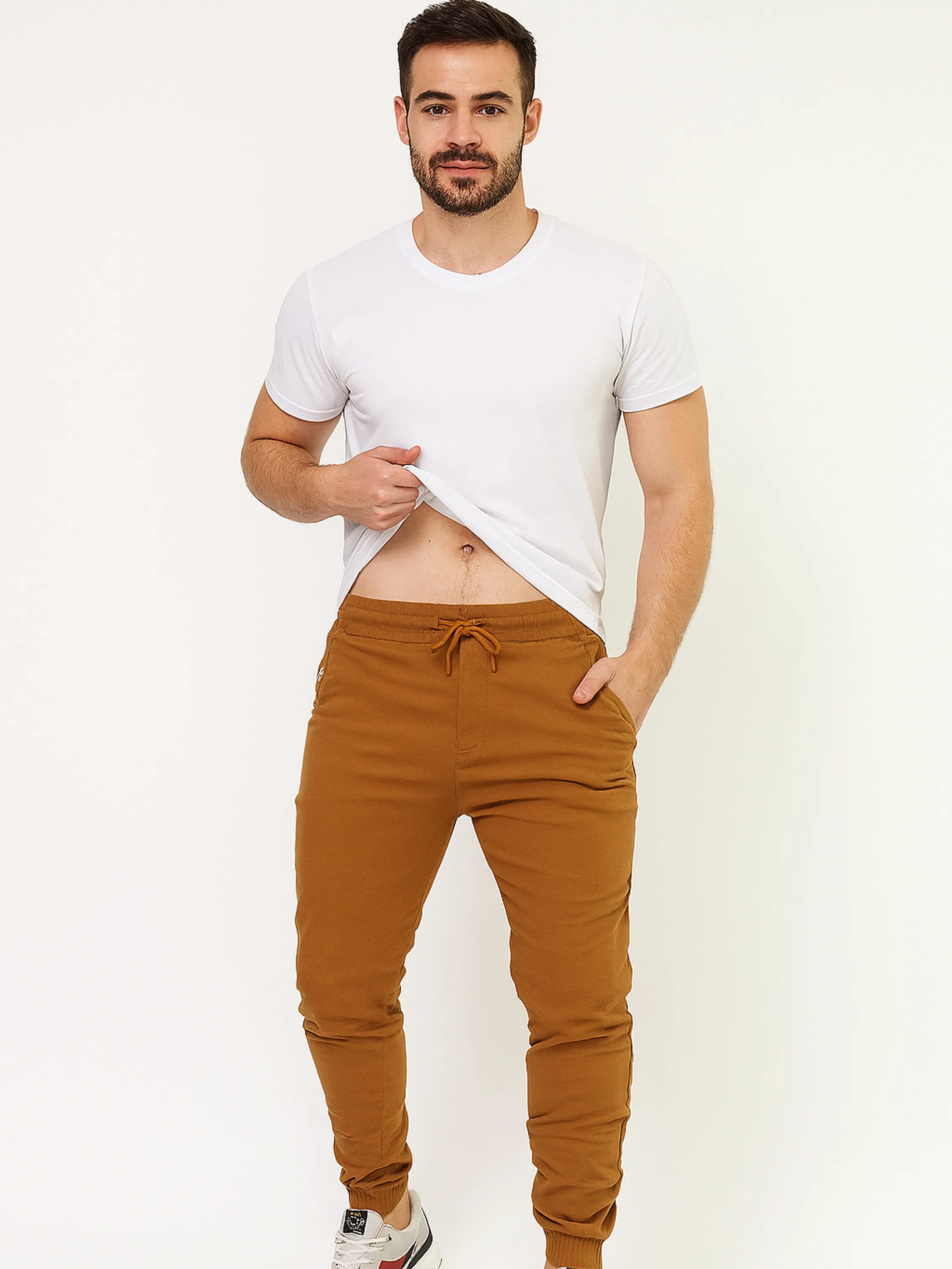 Calça Jogger Masculina Caramelo Punho Conforto Kit 14 Pcs
