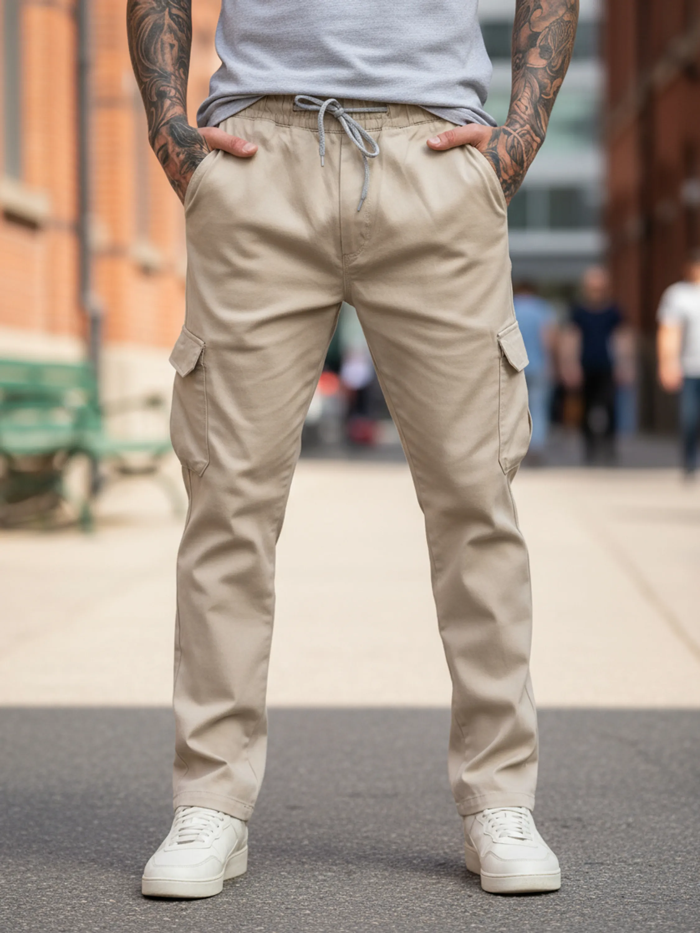 Calça Cargo Masculina Sarja Elástica Cordão Atacado