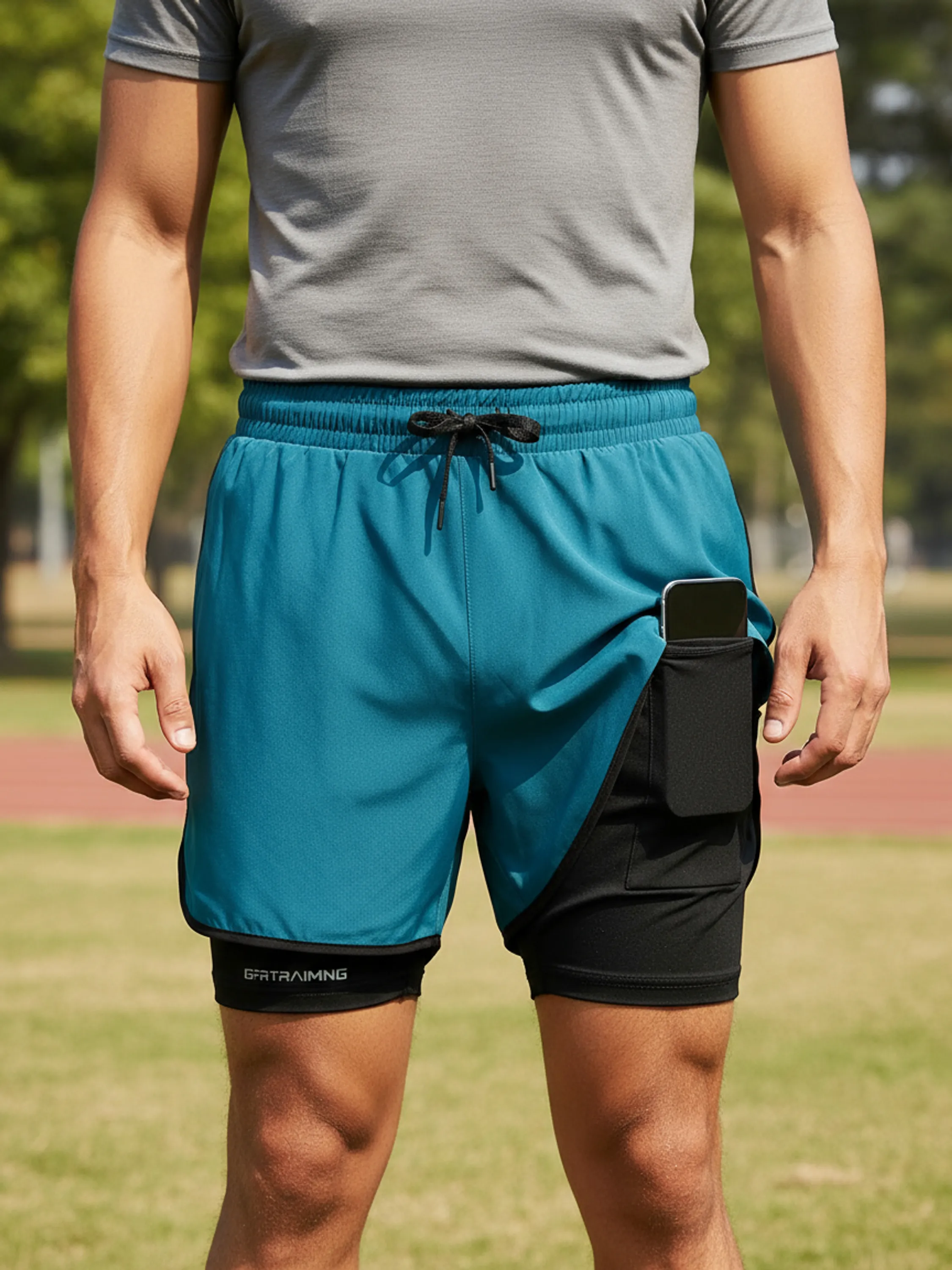 Short Corrida Masculino 2 Em 1 Compressão Bolso Interno