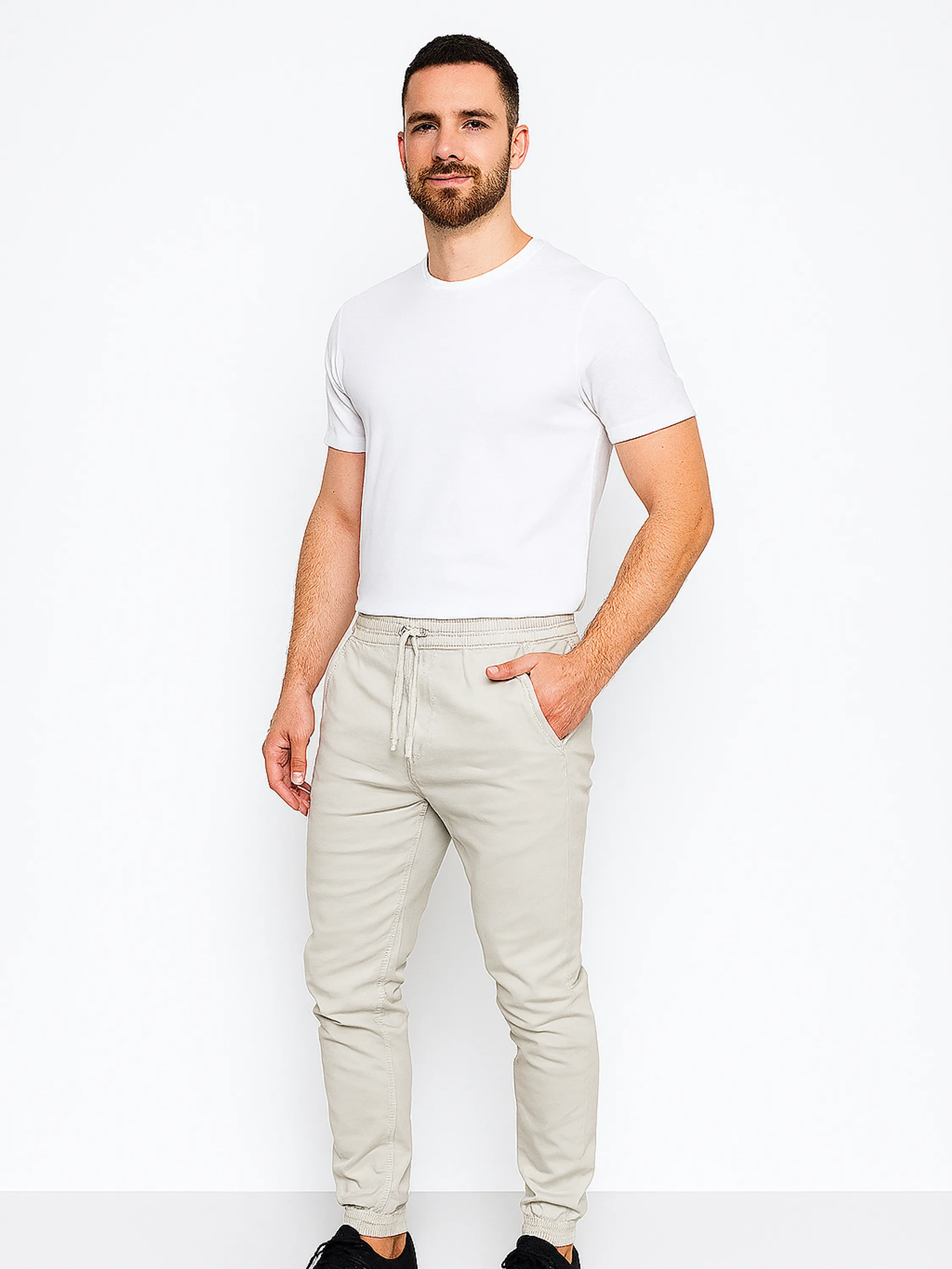 Calça Jogger Masculina Bege Punho Conforto Kit 14 Pcs