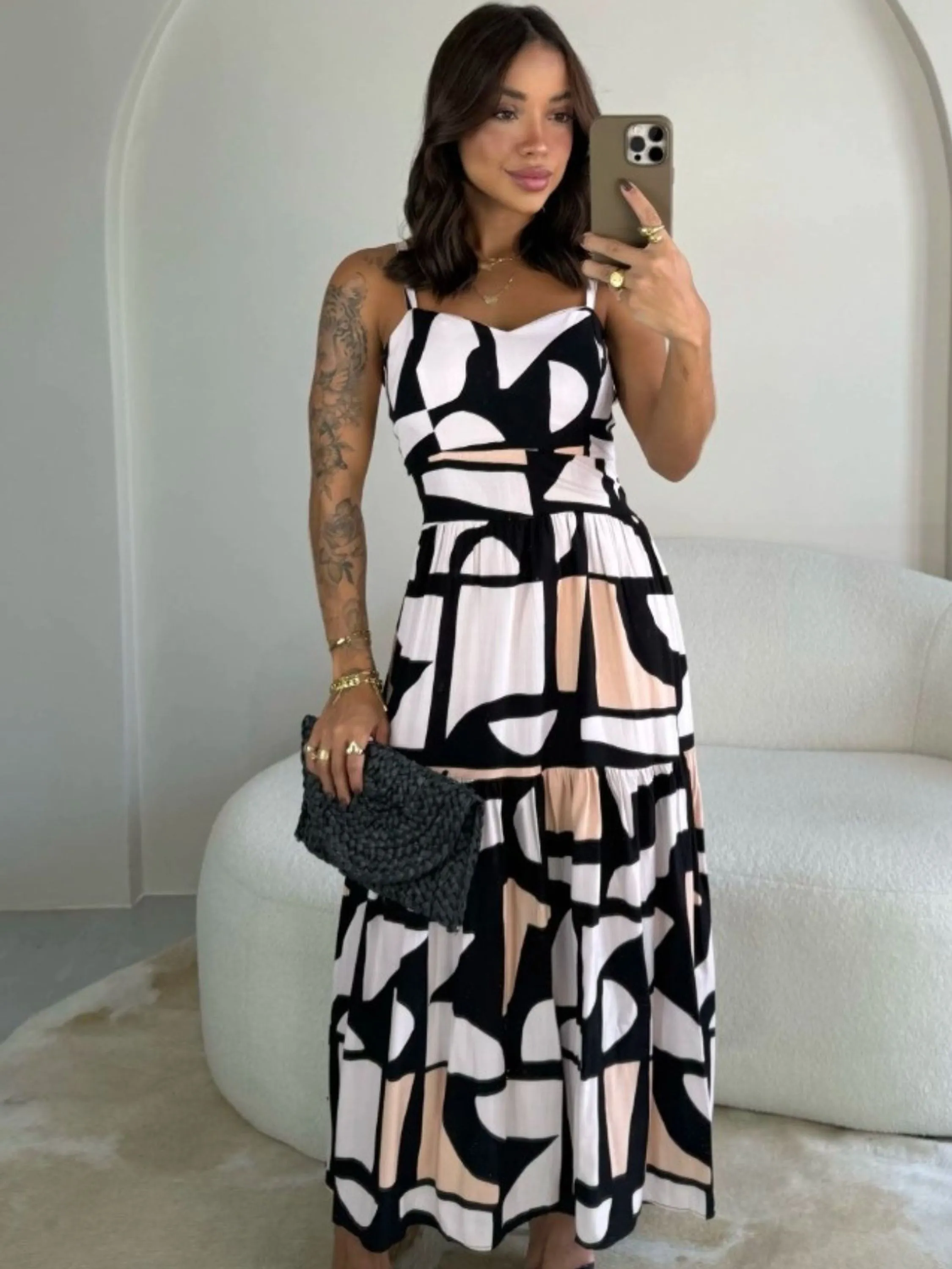 Vestido Midi Viscolinho Alças Ajustaveis Com Bojo