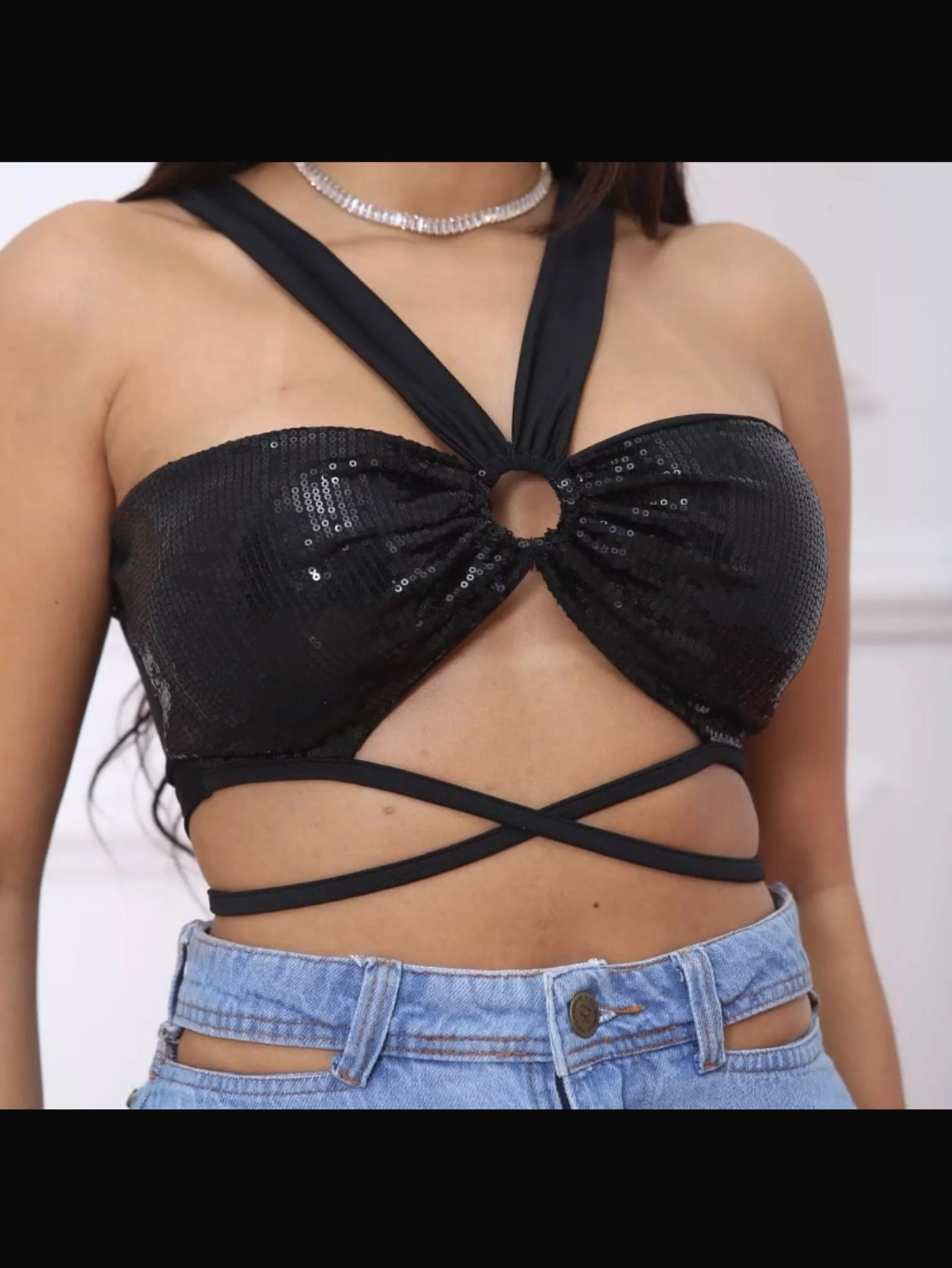 Cropped paetê com bojo