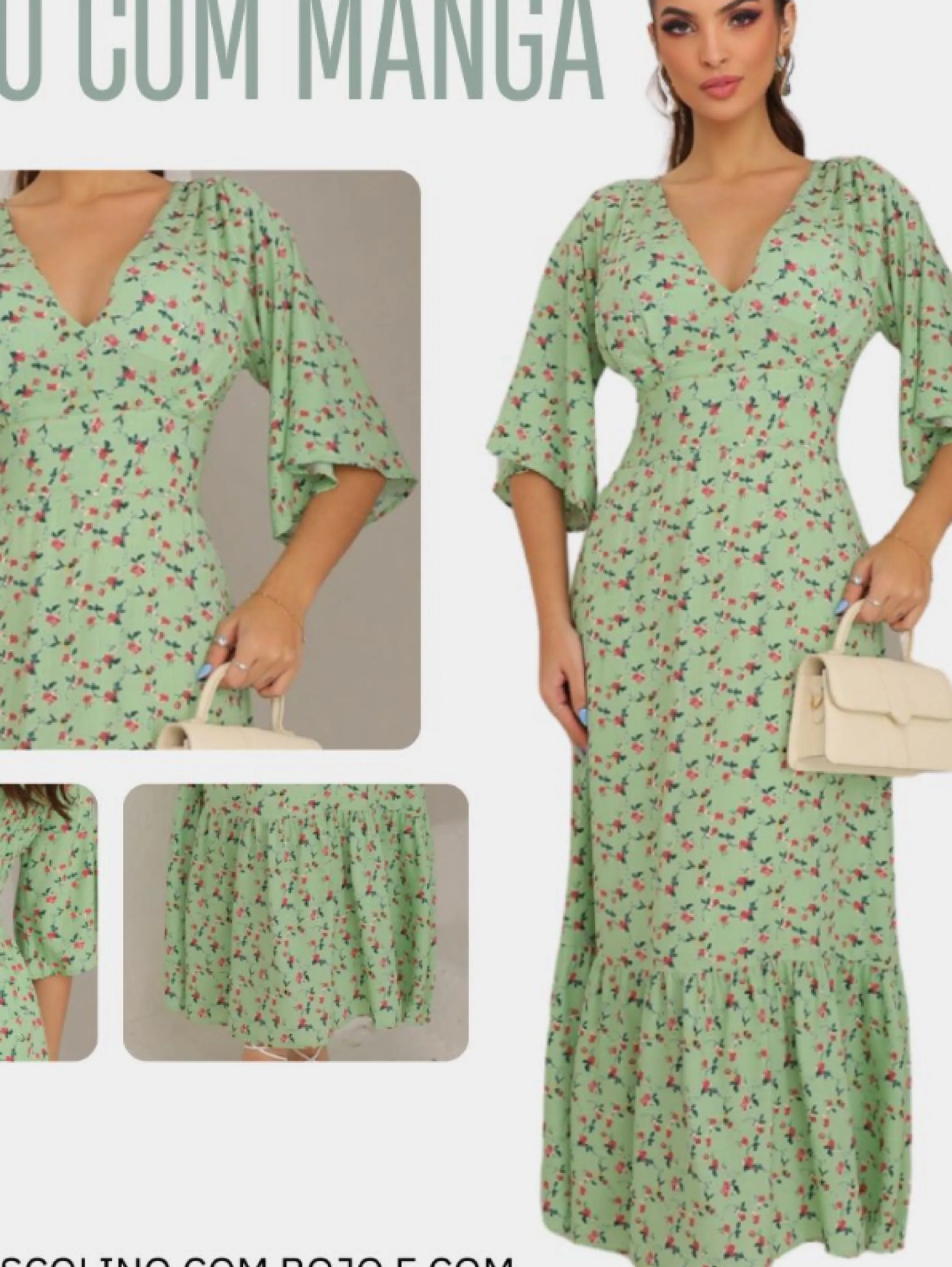 Vestido com manga tecido visco linho