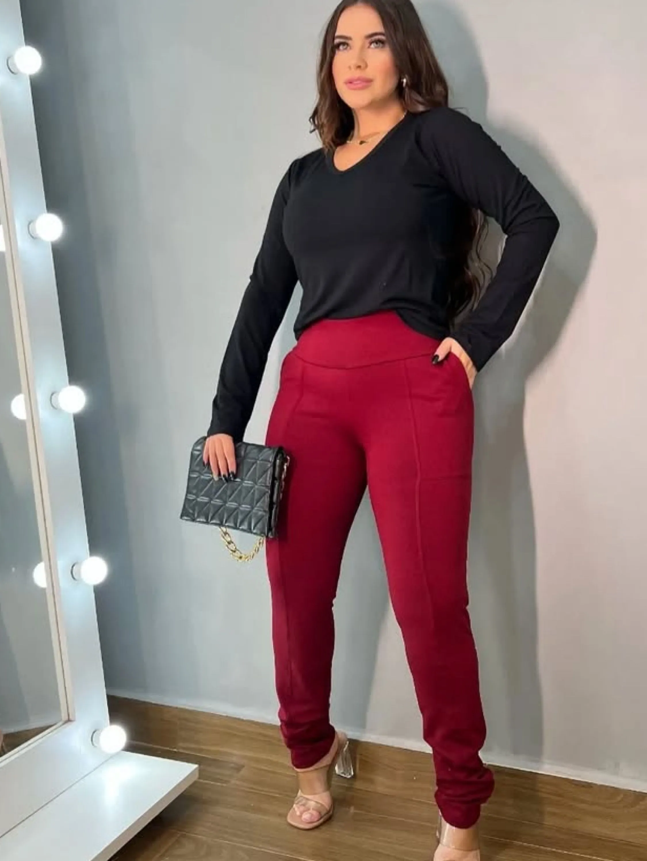 Calça flanelada com bolso