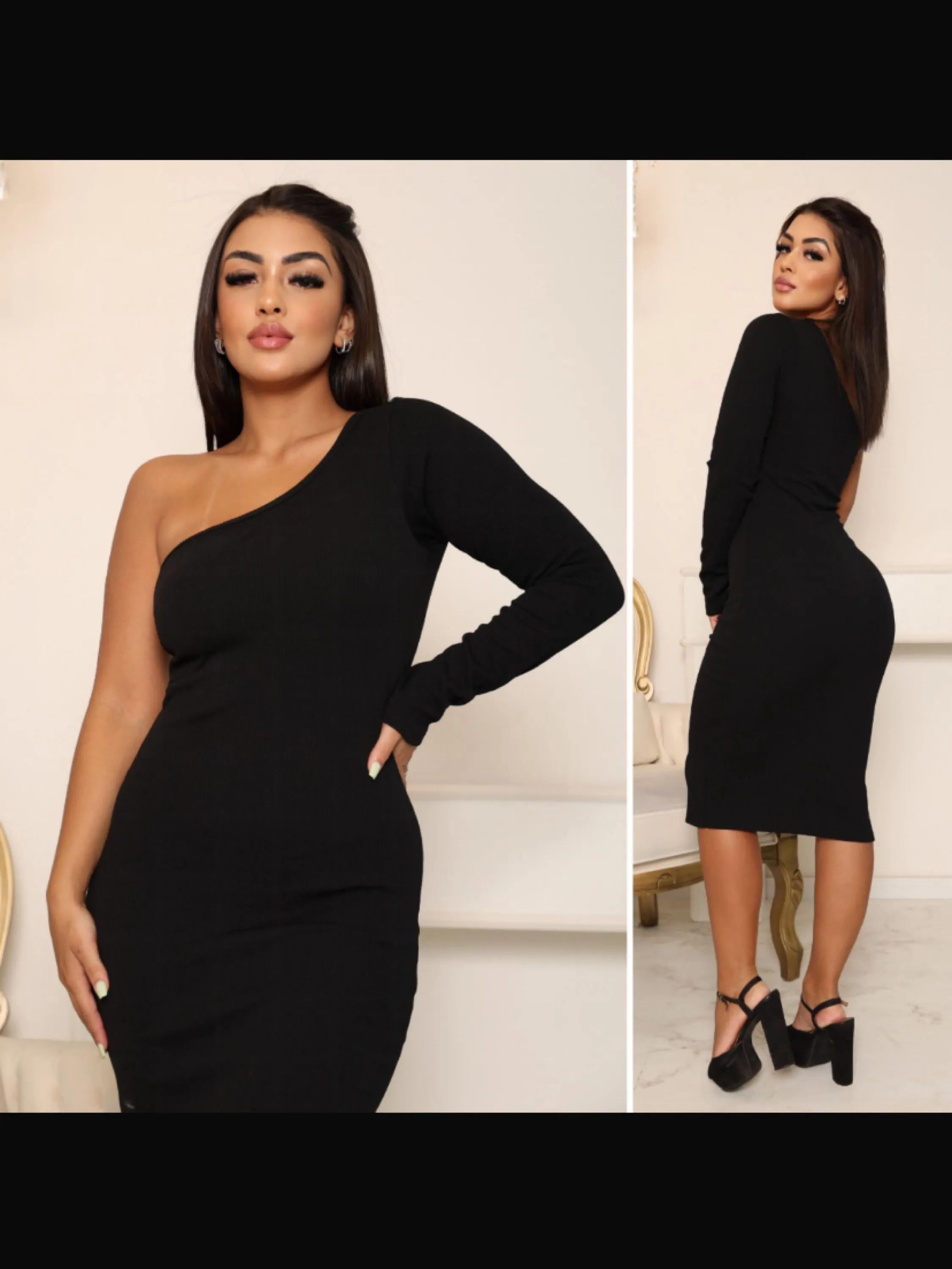 Vestido anarruga uma manga só