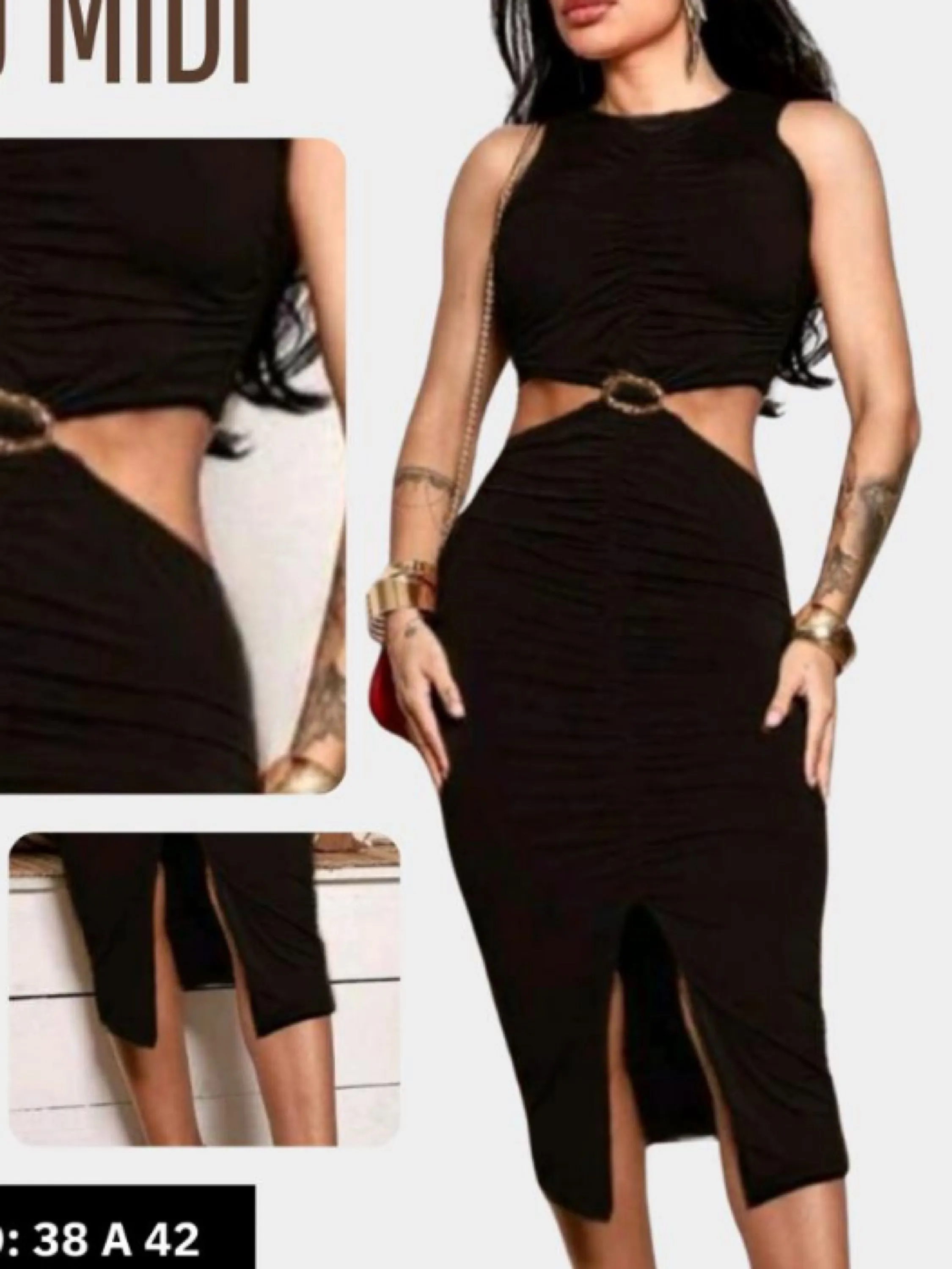 Vestido drapeado midi com bojo