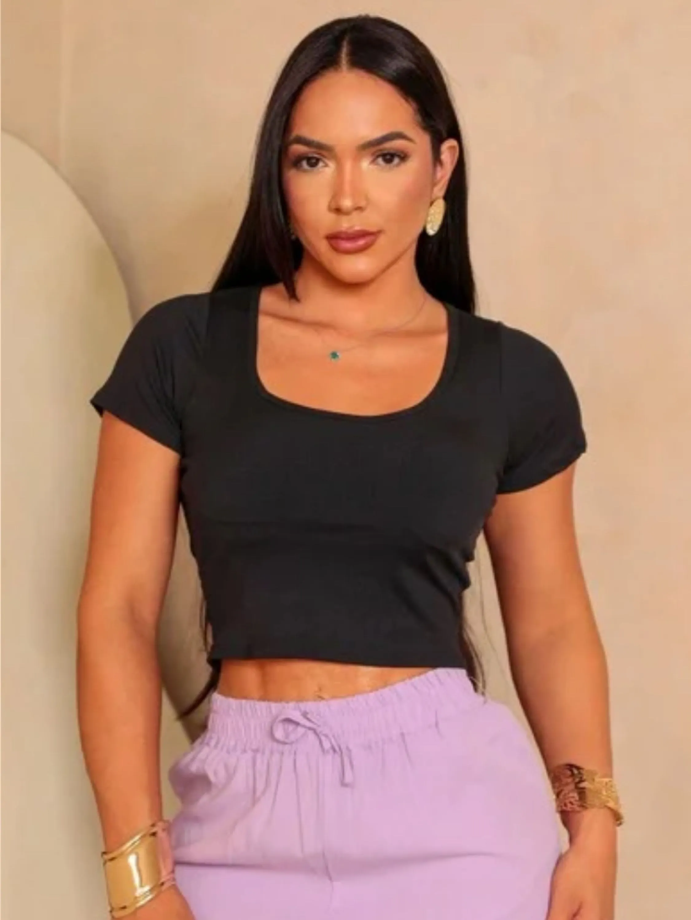 Cropped decote quadrado com bojo