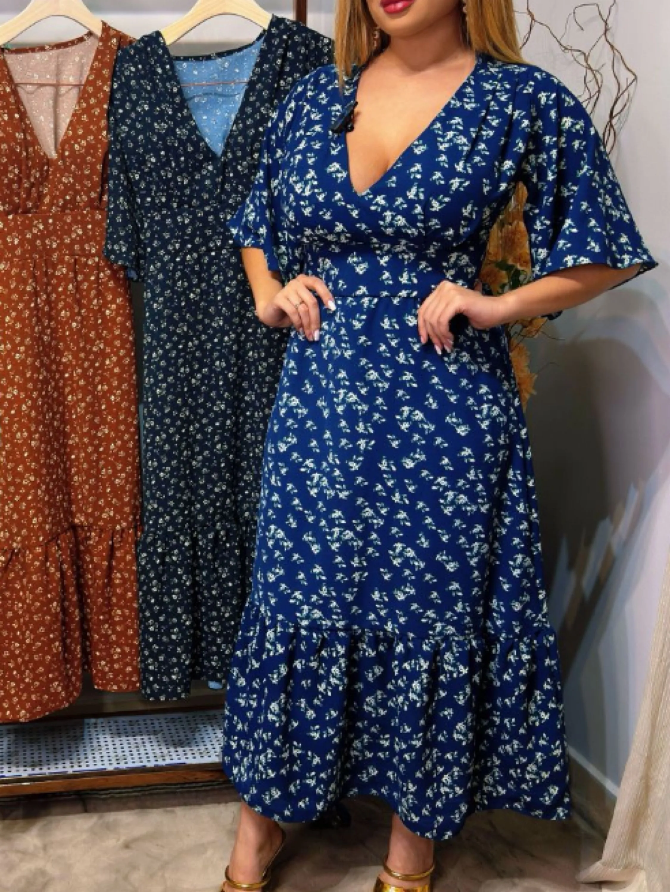 Vestido com manga tecido viscolinho