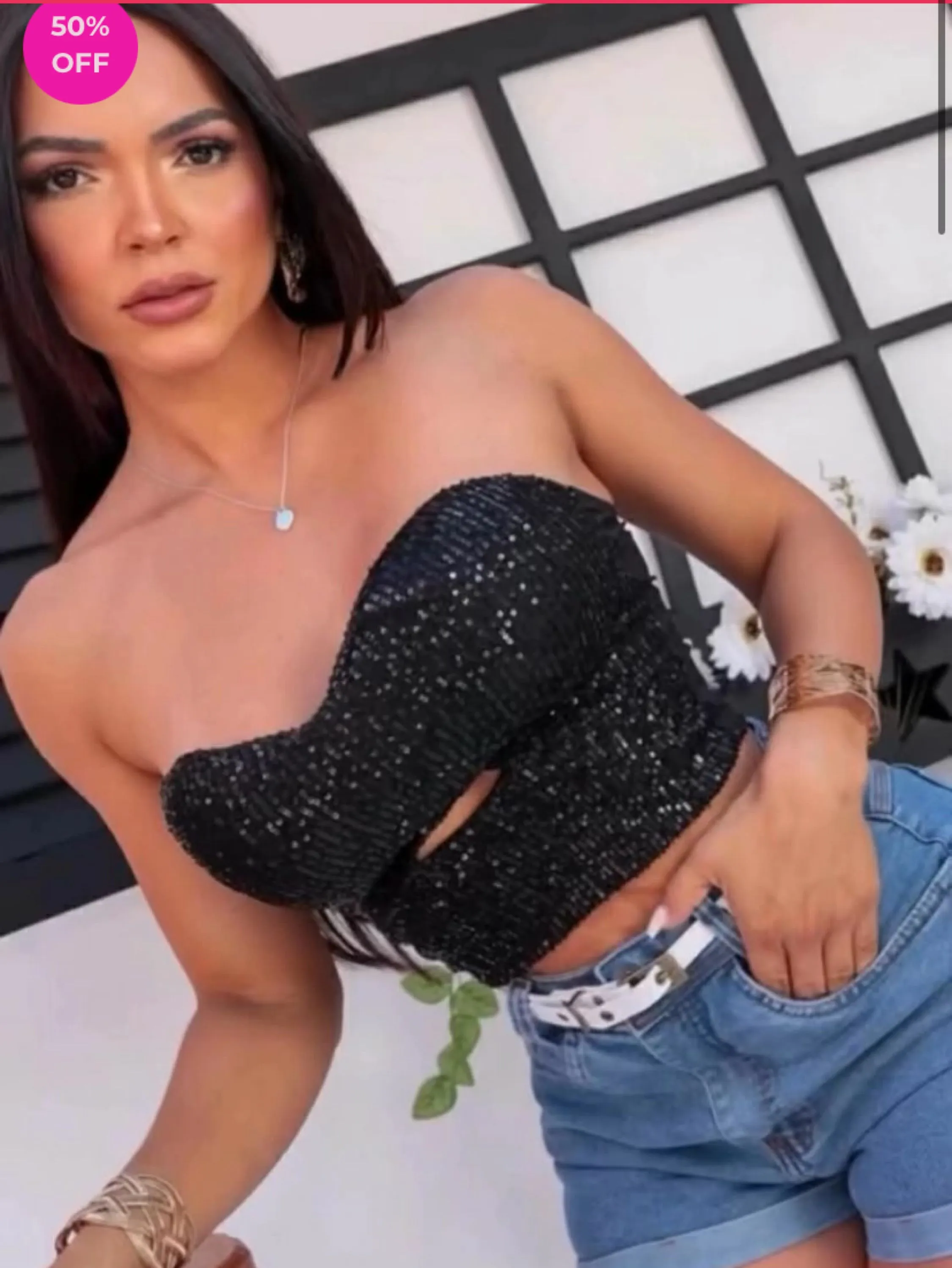 Cropped paetê com bojo