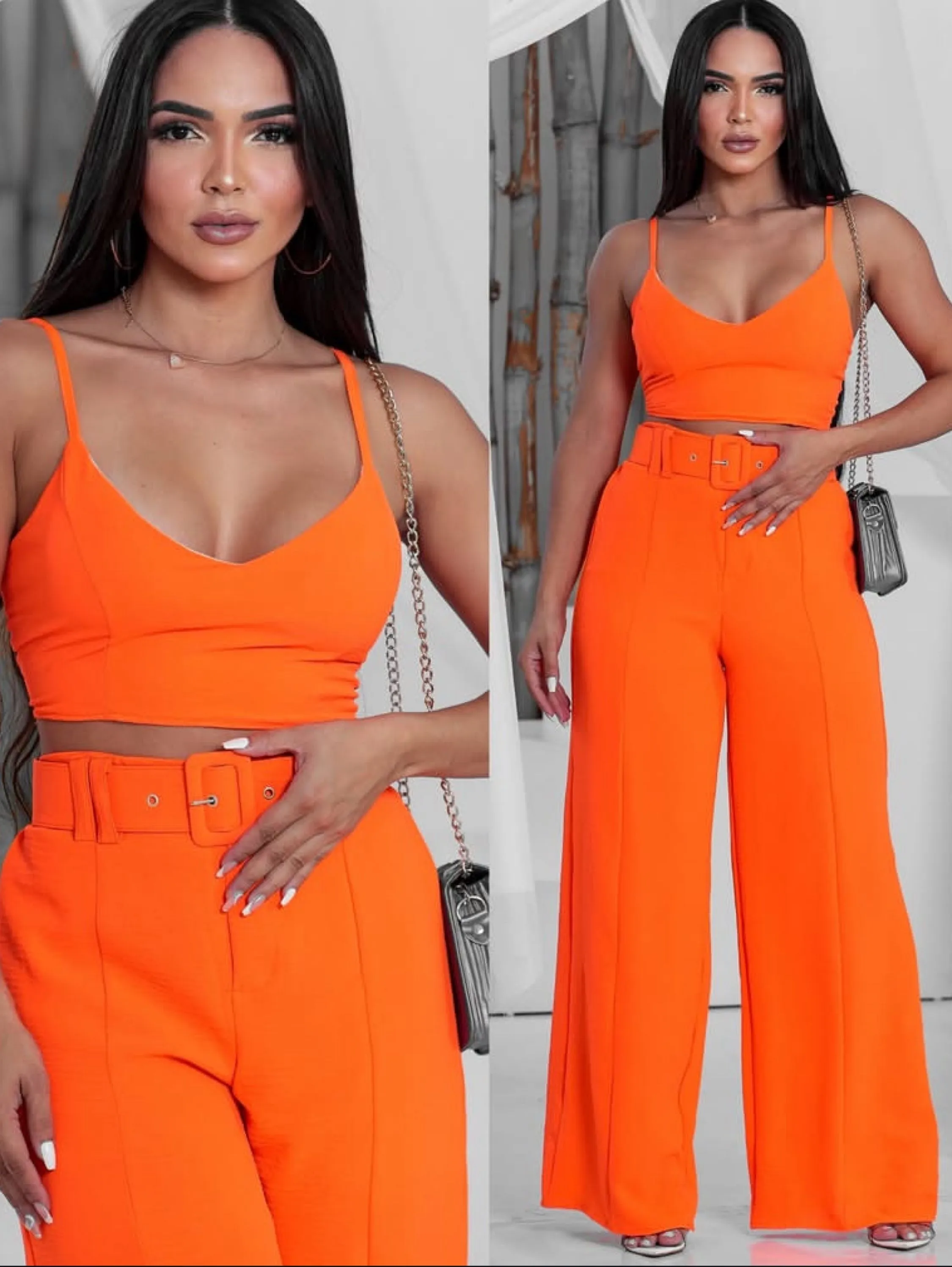 Conjunto tecido duna com cinto/ com bojo