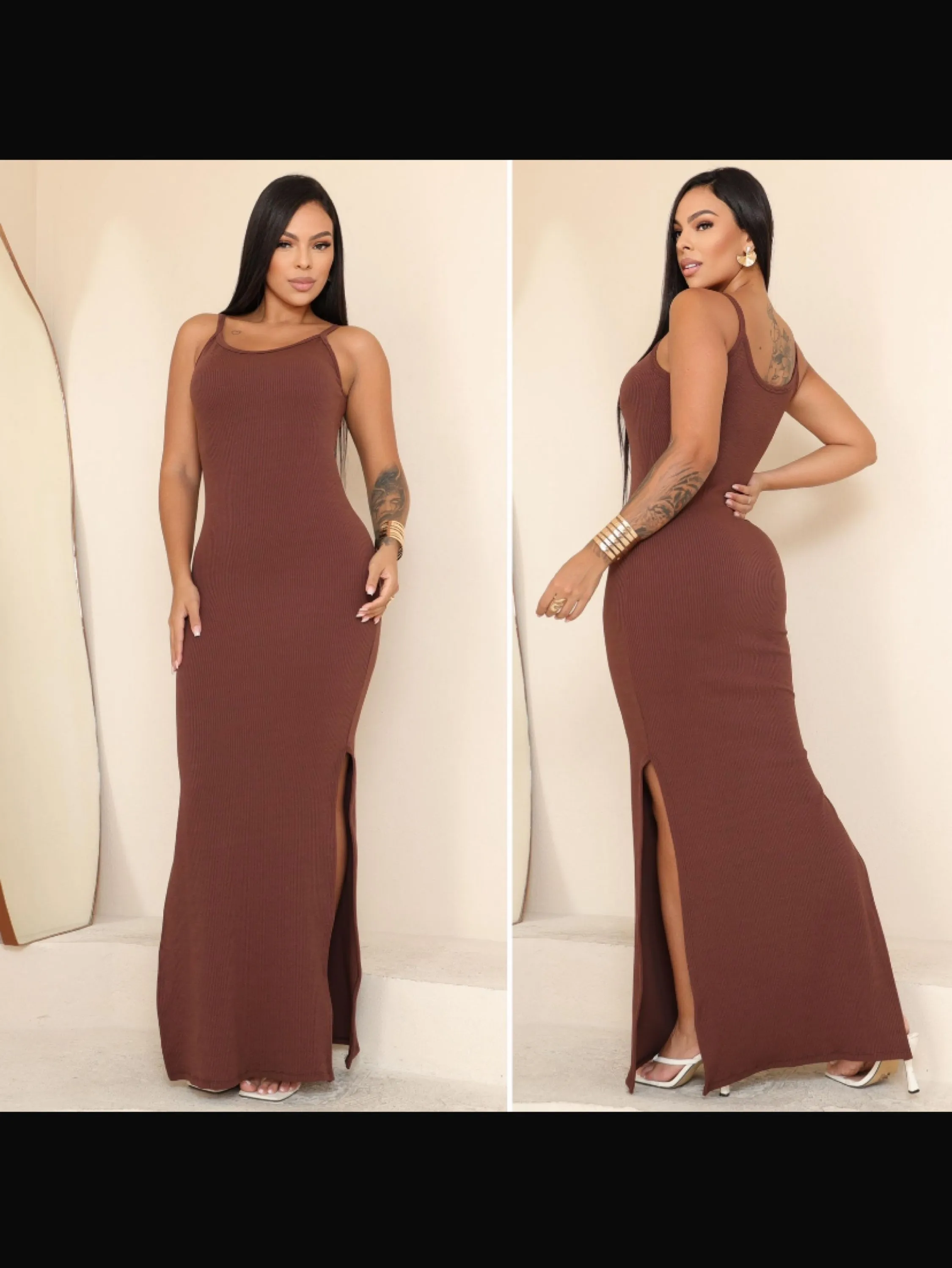 Vestido alça anarruga longo