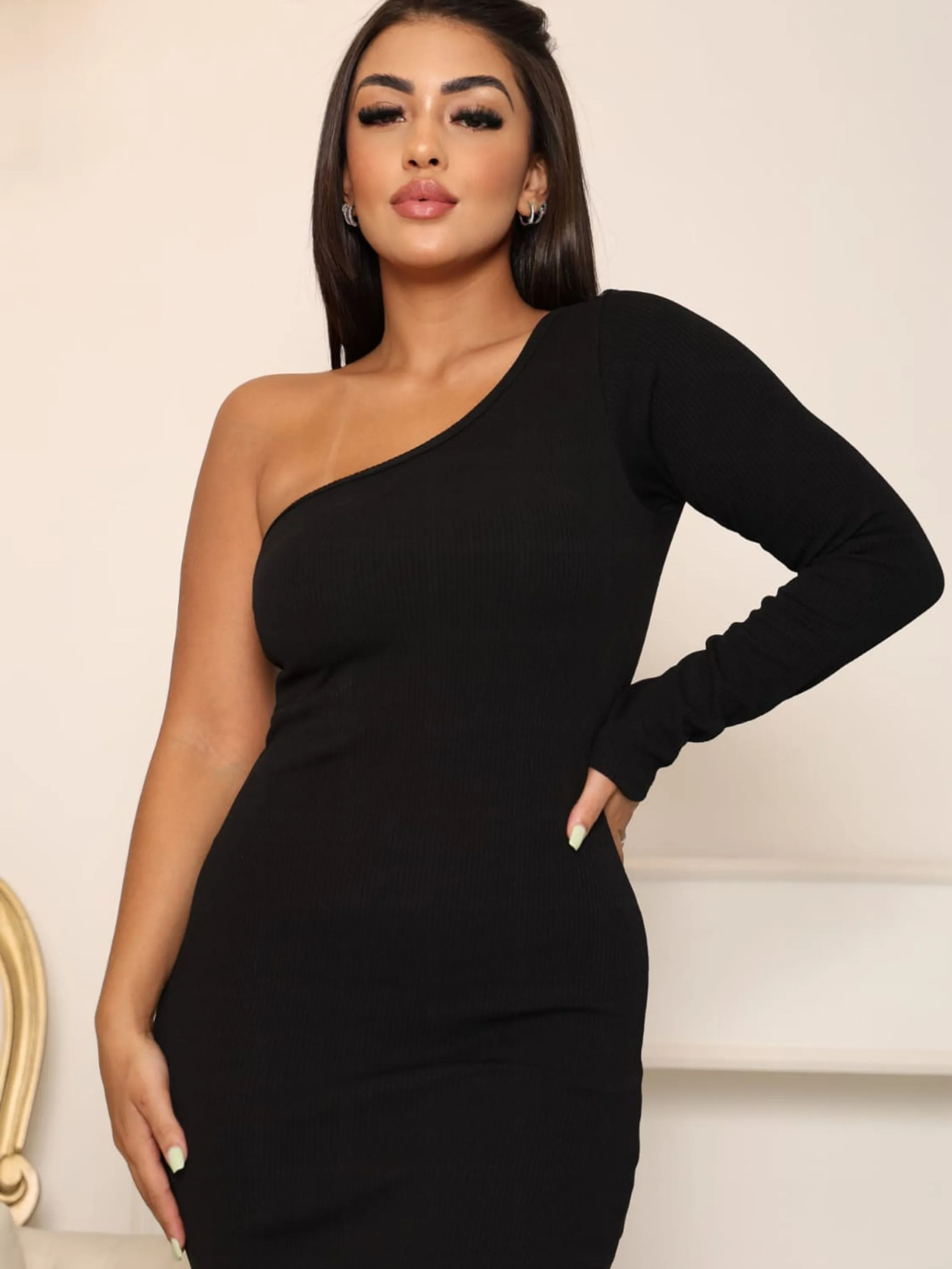 Vestido Feminino Midi Mula Manca Manga Longa Outono/Inverno