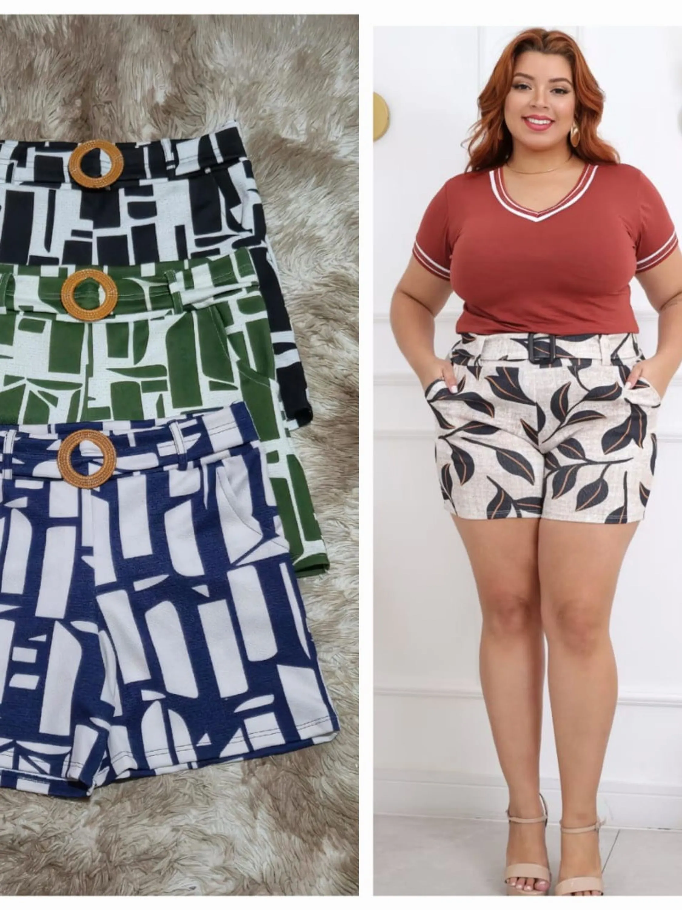 SHORT PLUS SIZE ESTAMPADO NO TECIDO MALHA CREPE