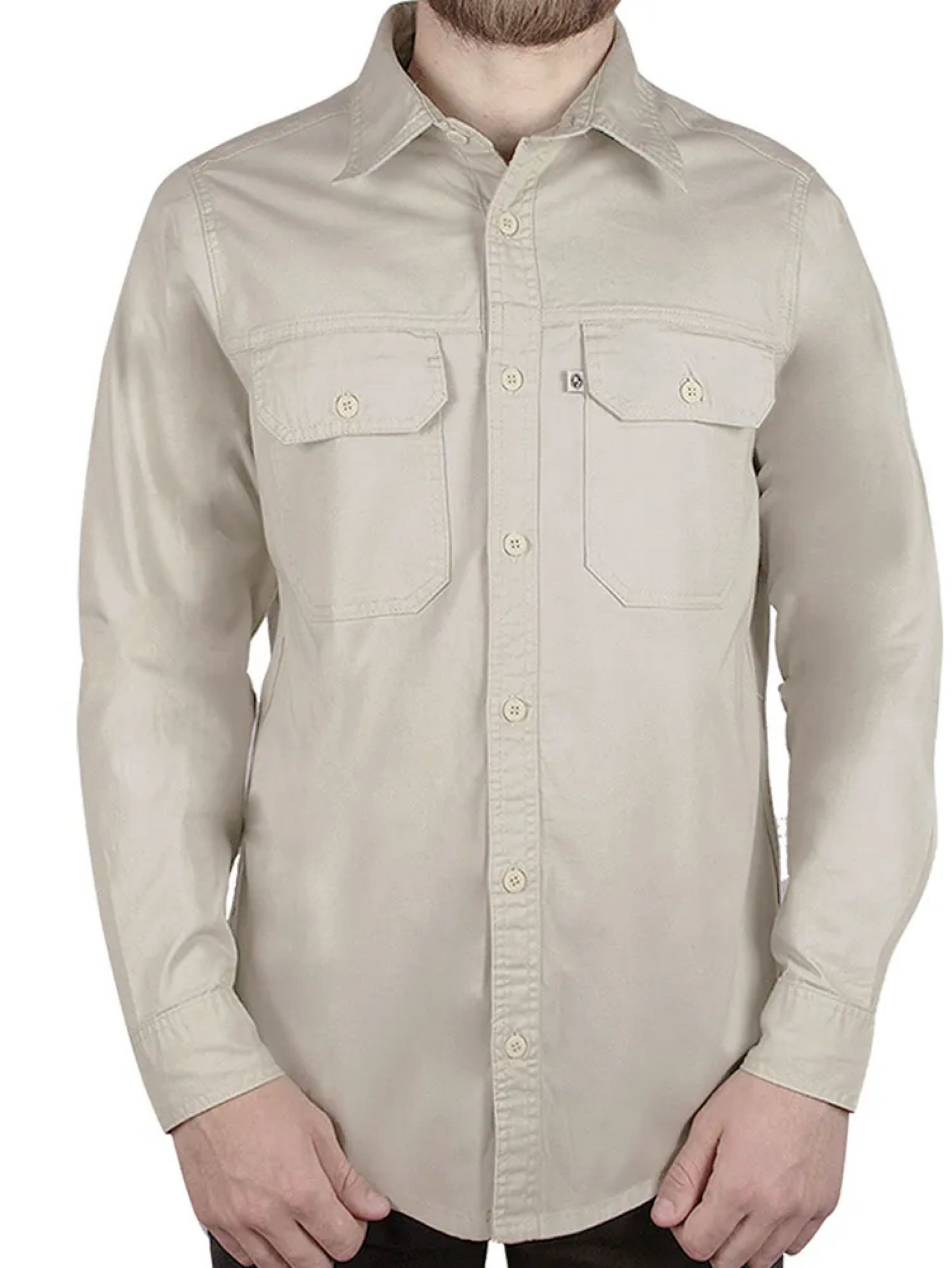 Camisa de Sarja Manga Longa Areia P M G GG