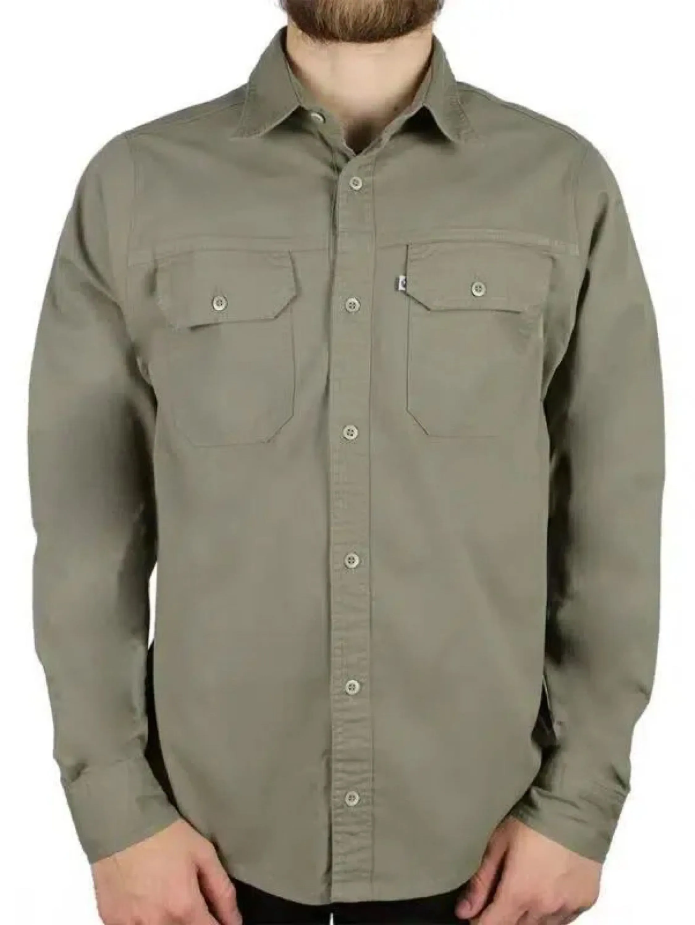 Camisa Sarja Manga Longa Caqui  - P M G GG